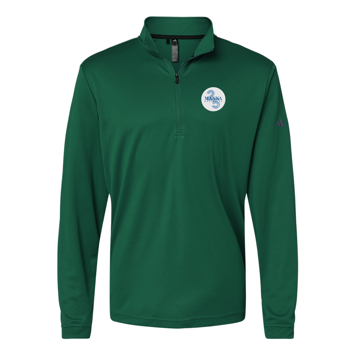mannaworldwide-adidas-quarter-zip-embroidery-leftchest-A401-collegiategreen-flat-front