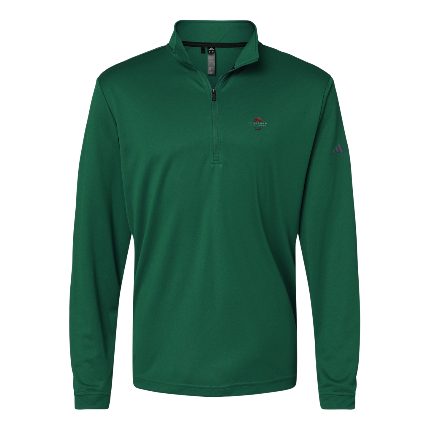togetherstrongerfitness-adidas-quarter-zip-embroidery-leftchest-A401-collegiategreen-flat-front