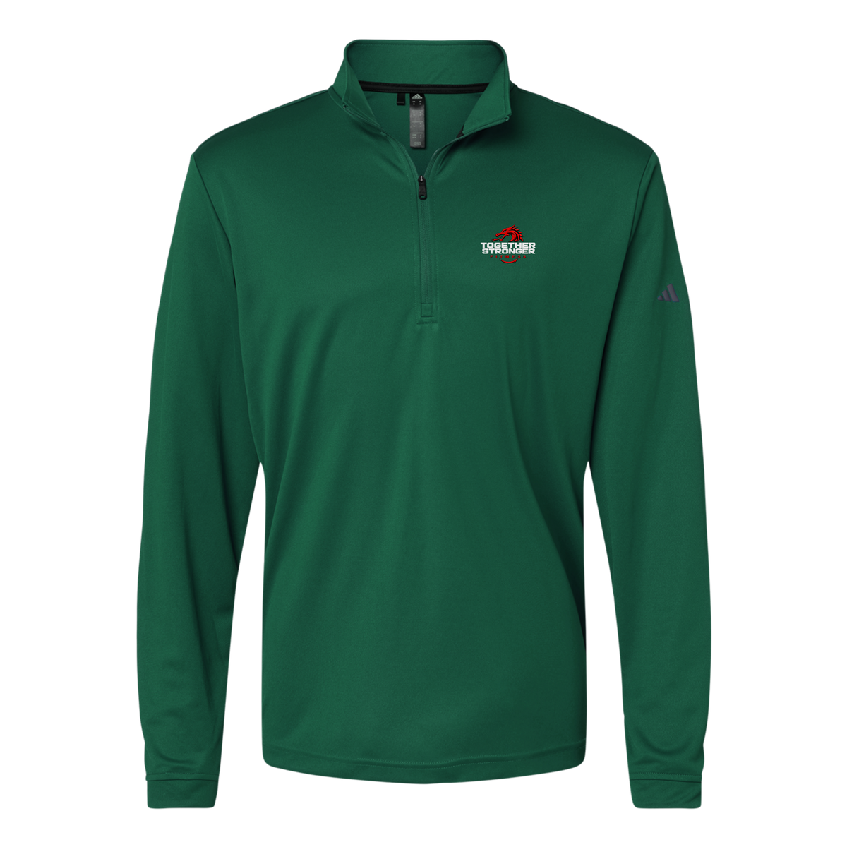 togetherstrongerfitness-adidas-quarter-zip-embroidery-leftchest-A401-collegiategreen-flat-front
