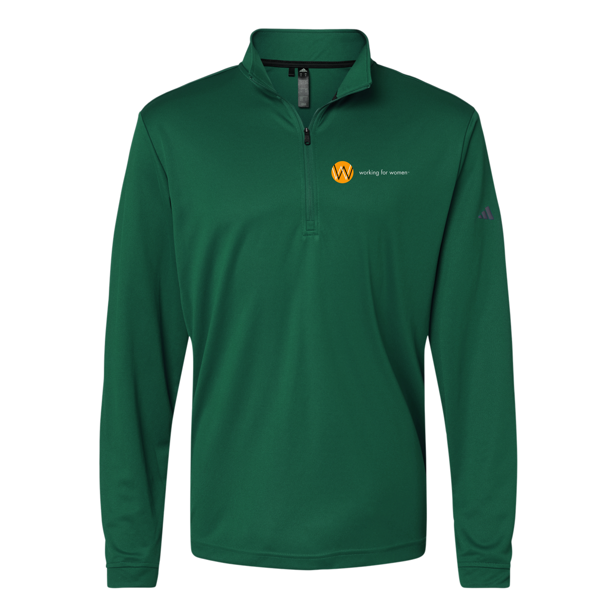 workingforwomen-adidas-quarter-zip-embroidery-leftchest-A401-collegiategreen-flat-front