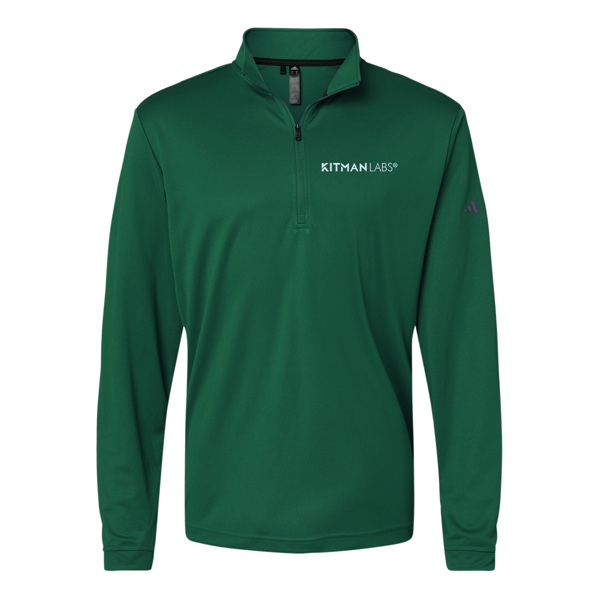 kitmanlabs-adidas-quarter-zip-embroidery-leftchest-A401-collegiategreen-flat-front