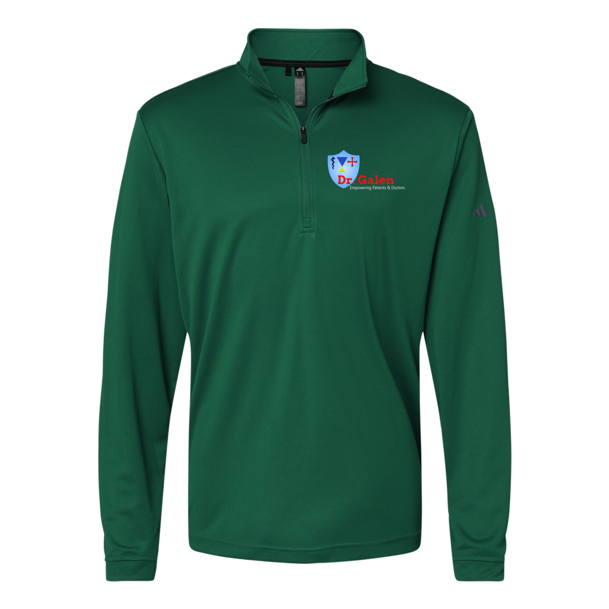 drgalen-adidas-quarter-zip-embroidery-leftchest-A401-collegiategreen-flat-front