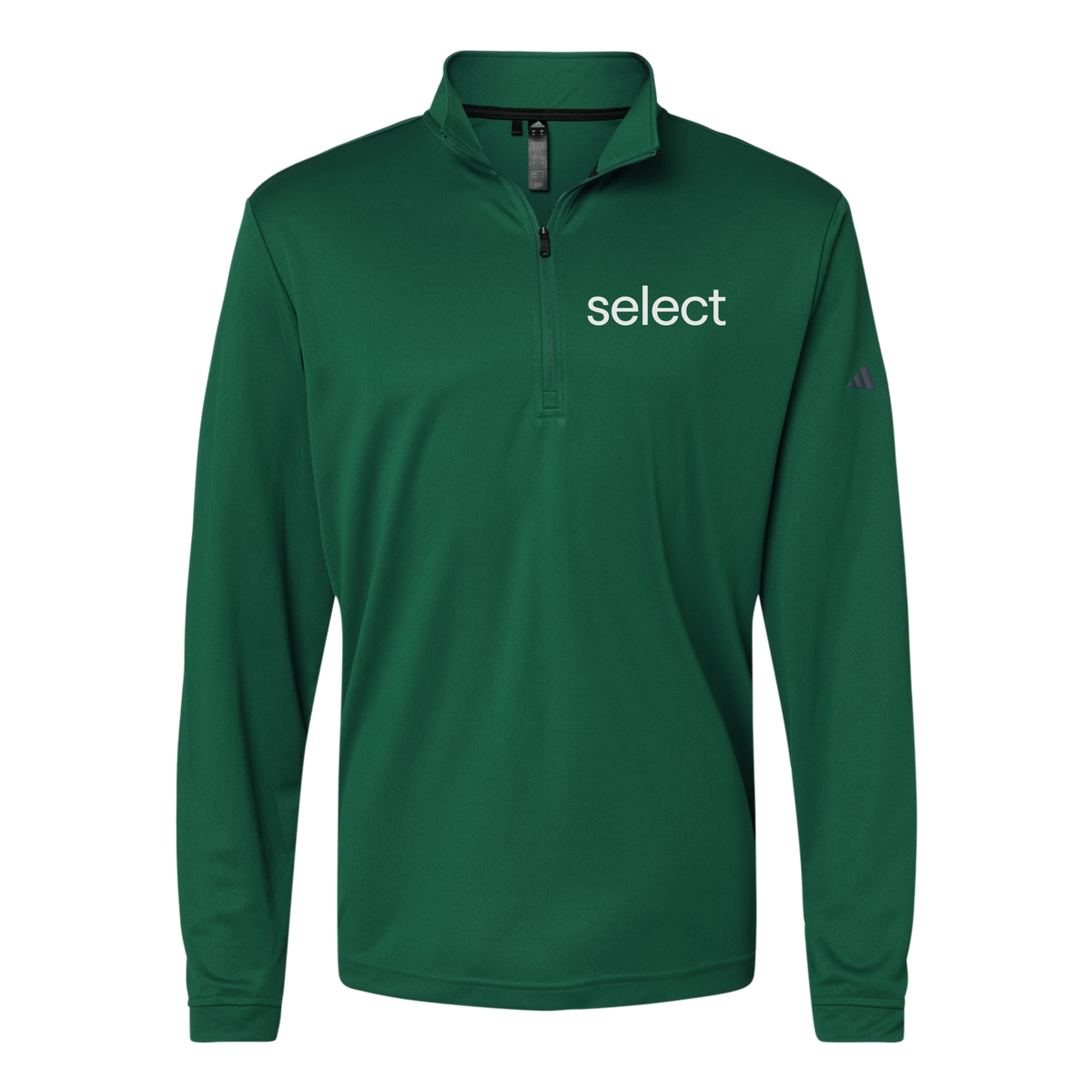 meetselect-adidas-quarter-zip-embroidery-leftchest-A401-collegiategreen-flat-front