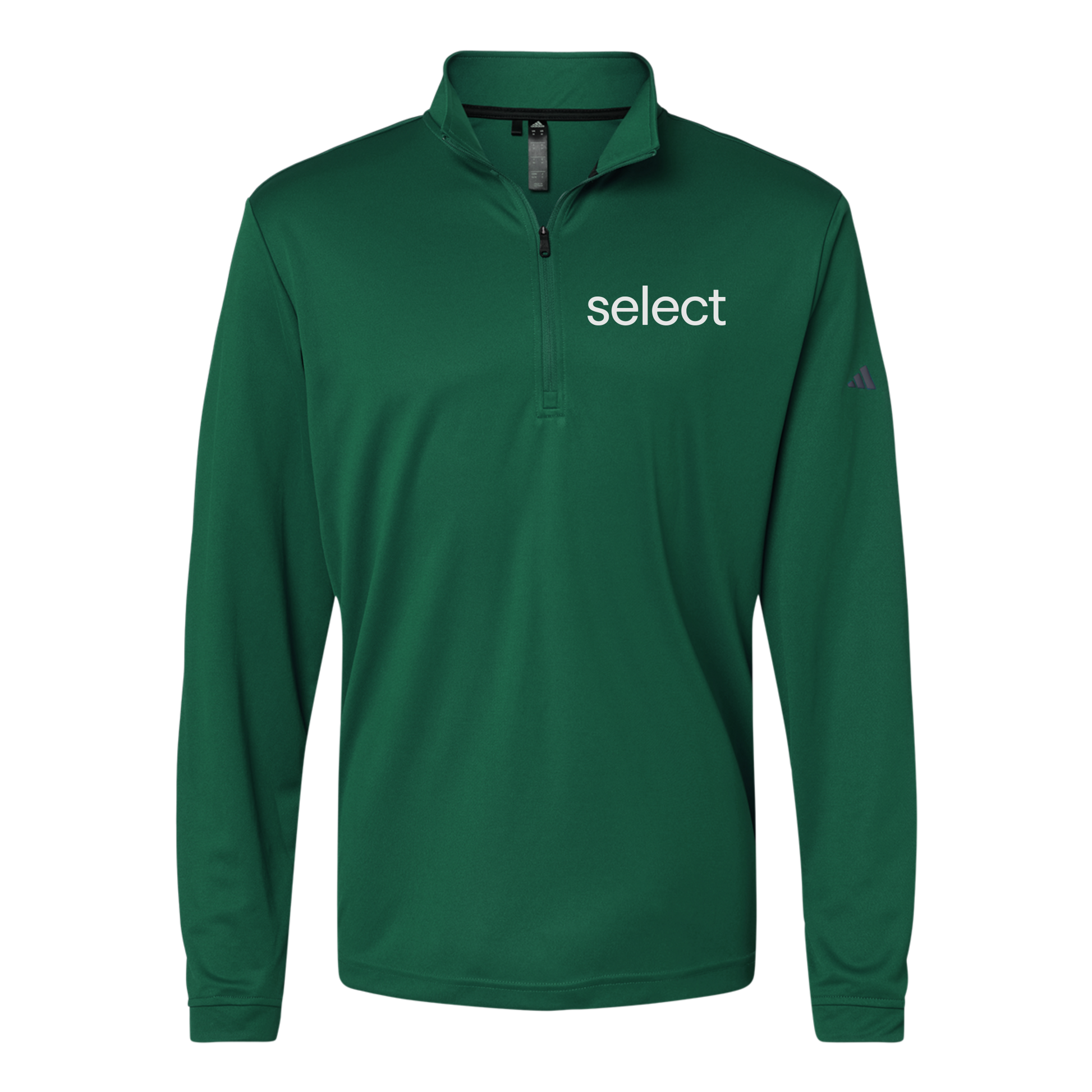 meetselect-adidas-quarter-zip-embroidery-leftchest-A401-collegiategreen-flat-front