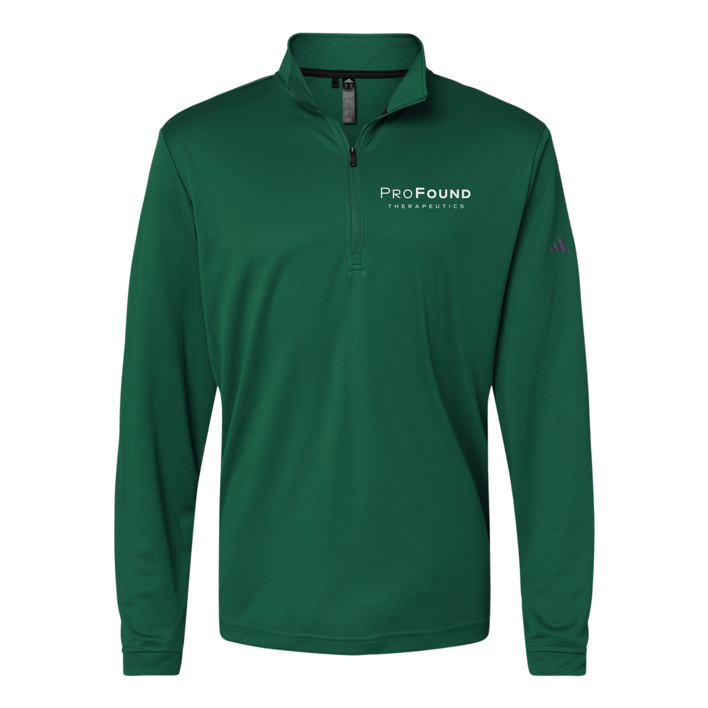 profoundtx-adidas-quarter-zip-embroidery-leftchest-A401-collegiategreen-flat-front