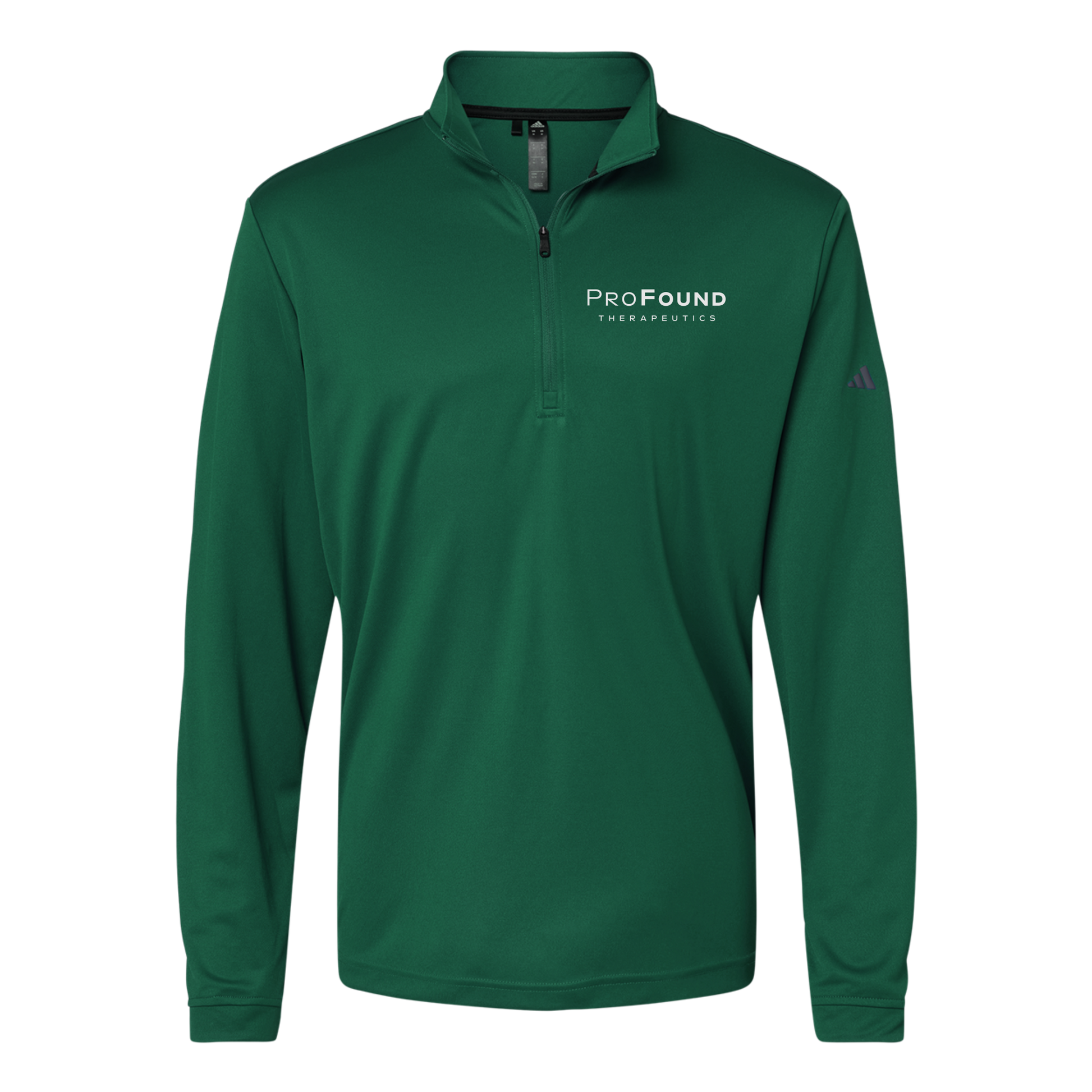 profoundtx-adidas-quarter-zip-embroidery-leftchest-A401-collegiategreen-flat-front