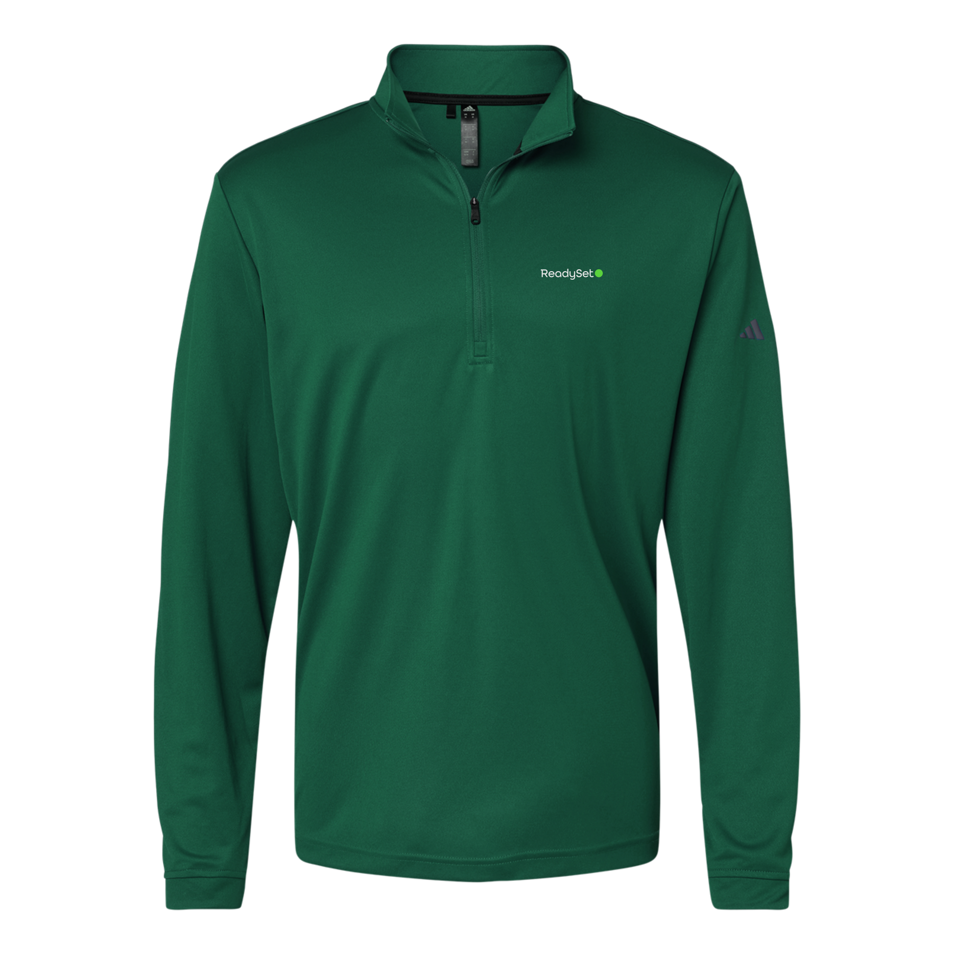 readysetsurgical-adidas-quarter-zip-embroidery-leftchest-A401-collegiategreen-flat-front