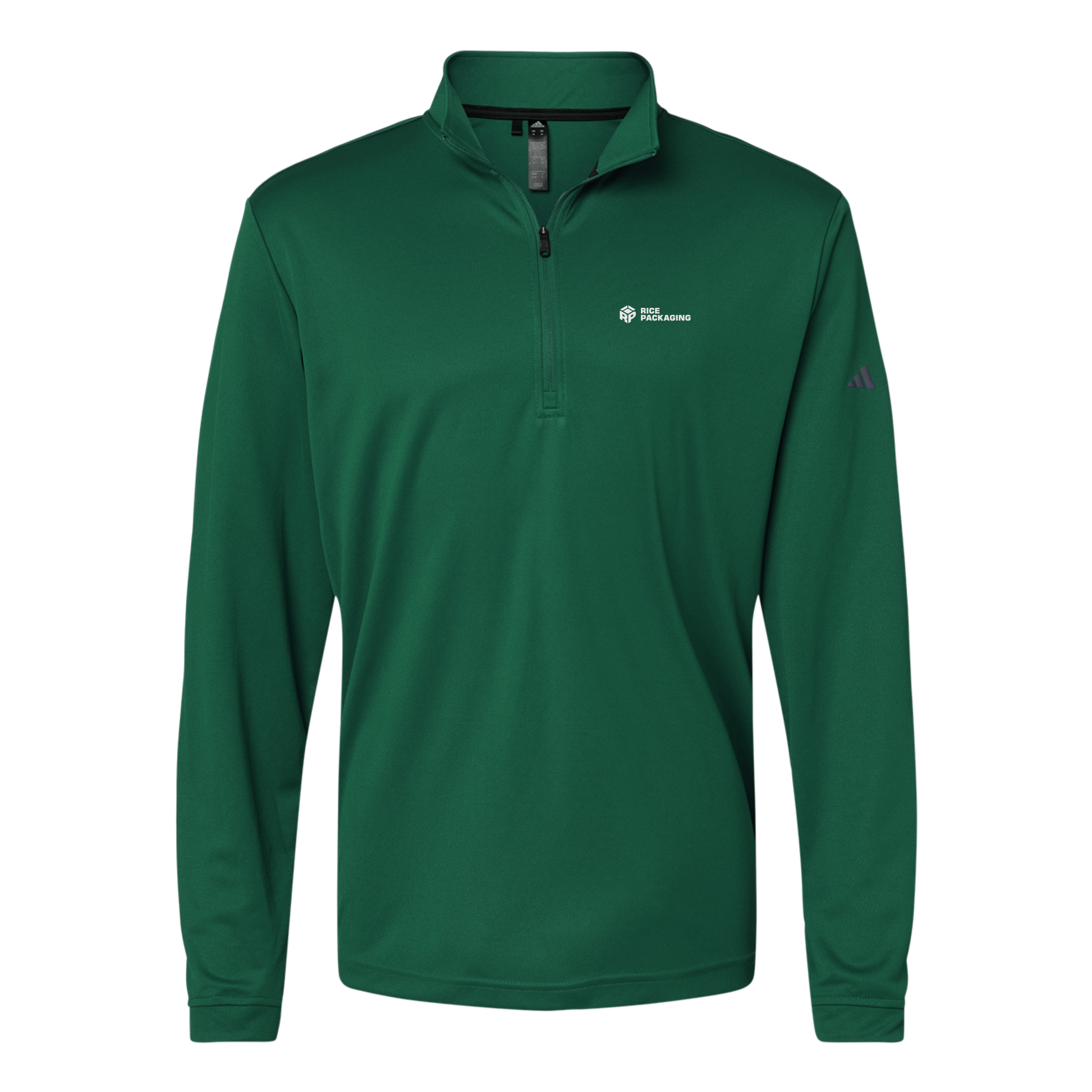 ricepackaging-adidas-quarter-zip-embroidery-leftchest-A401-collegiategreen-flat-front