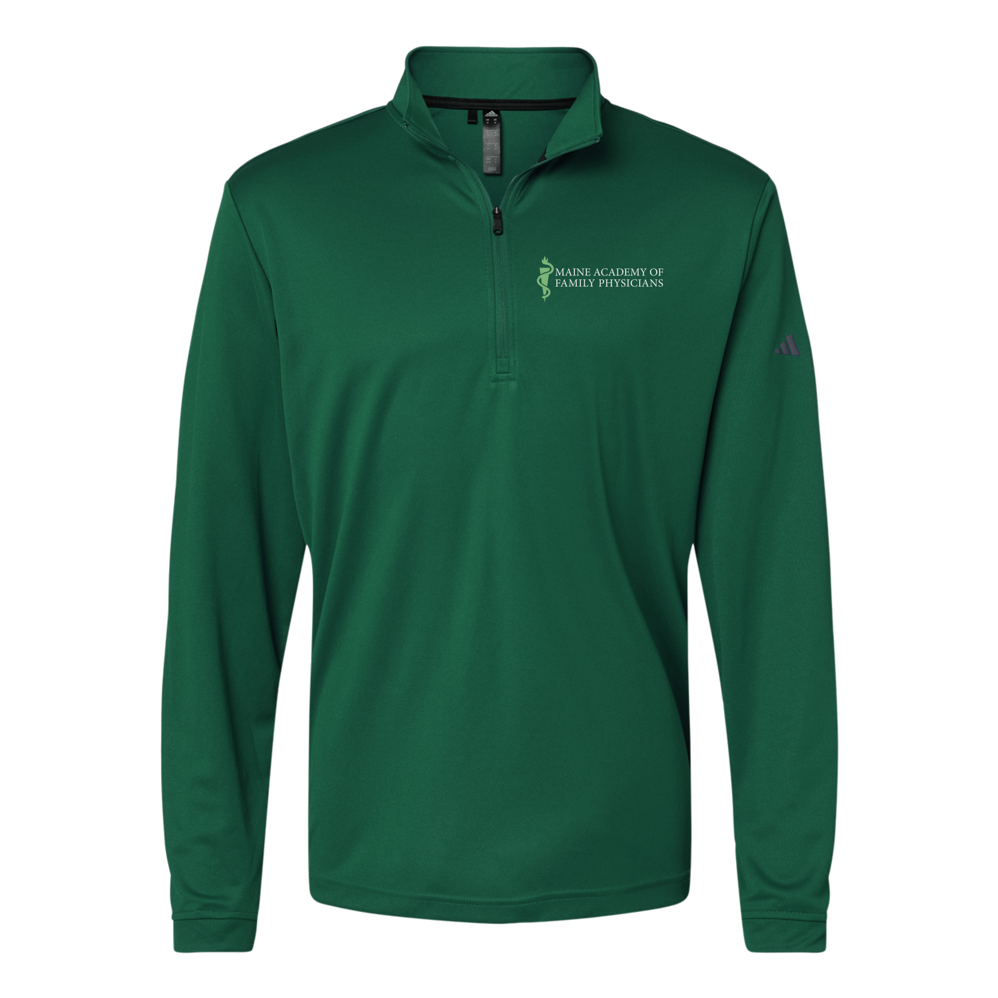 maineafp-adidas-quarter-zip-embroidery-leftchest-A401-collegiategreen-flat-front