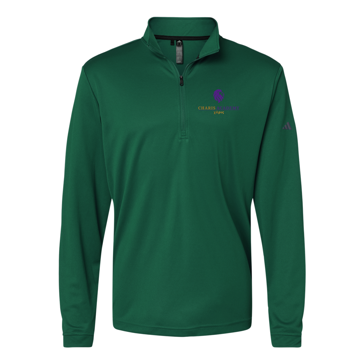 cahazleton-adidas-quarter-zip-embroidery-leftchest-A401-collegiategreen-flat-front