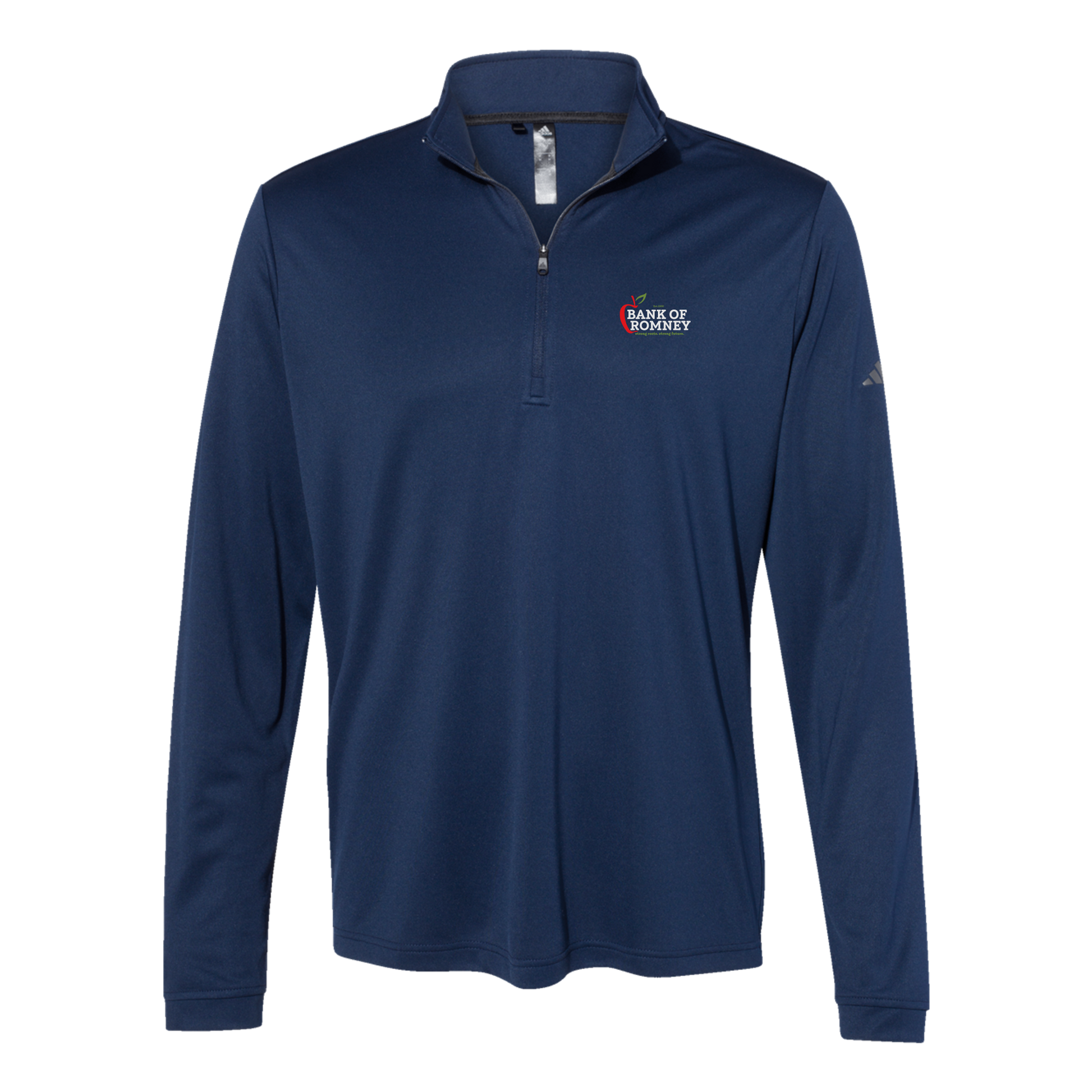 bankofromney-adidas-quarter-zip-embroidery-leftchest-A401-collegiatenavy-flat-front