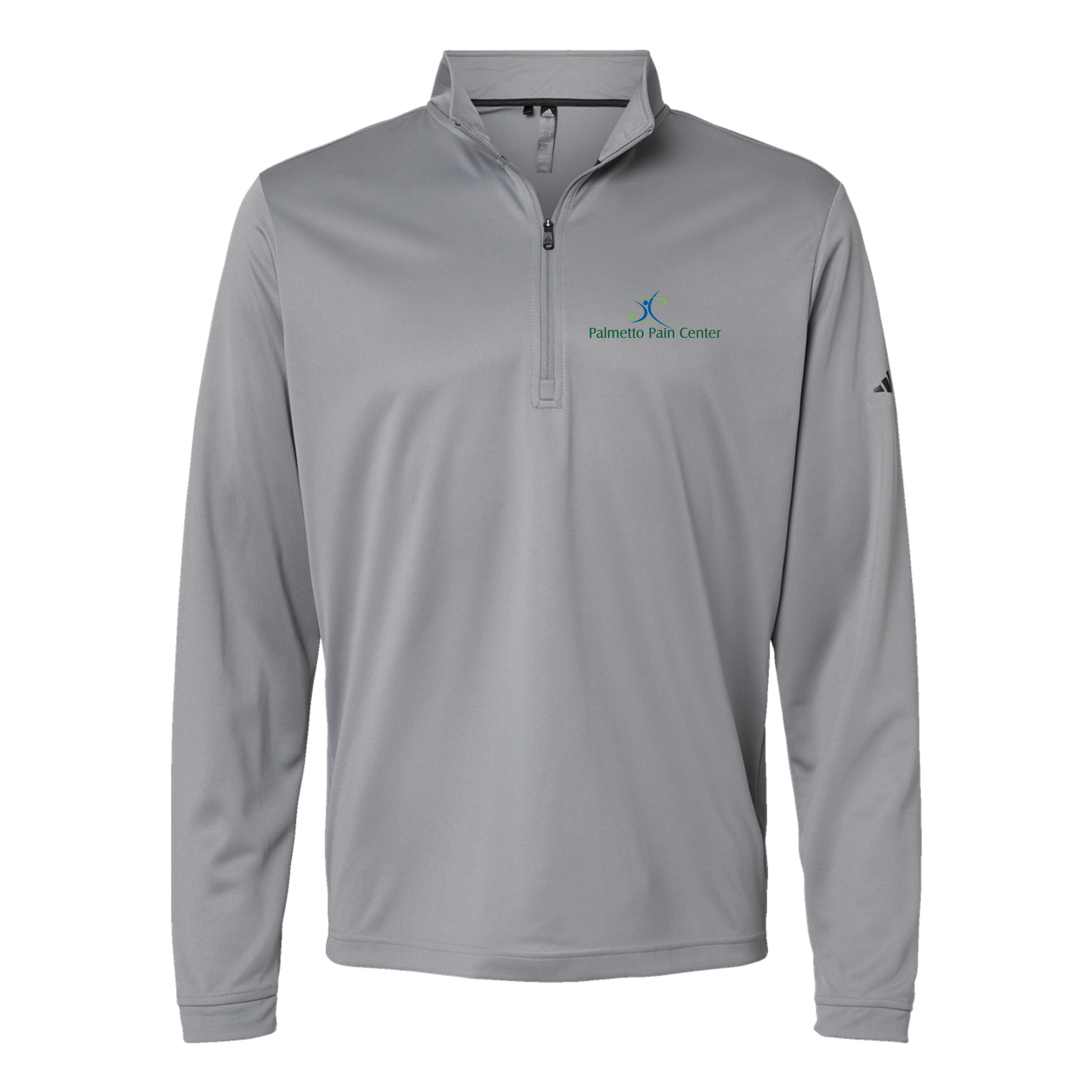 palmetto-pain-center-adidas-quarter-zip-embroidery-leftchest-A401-greythree-flat-front