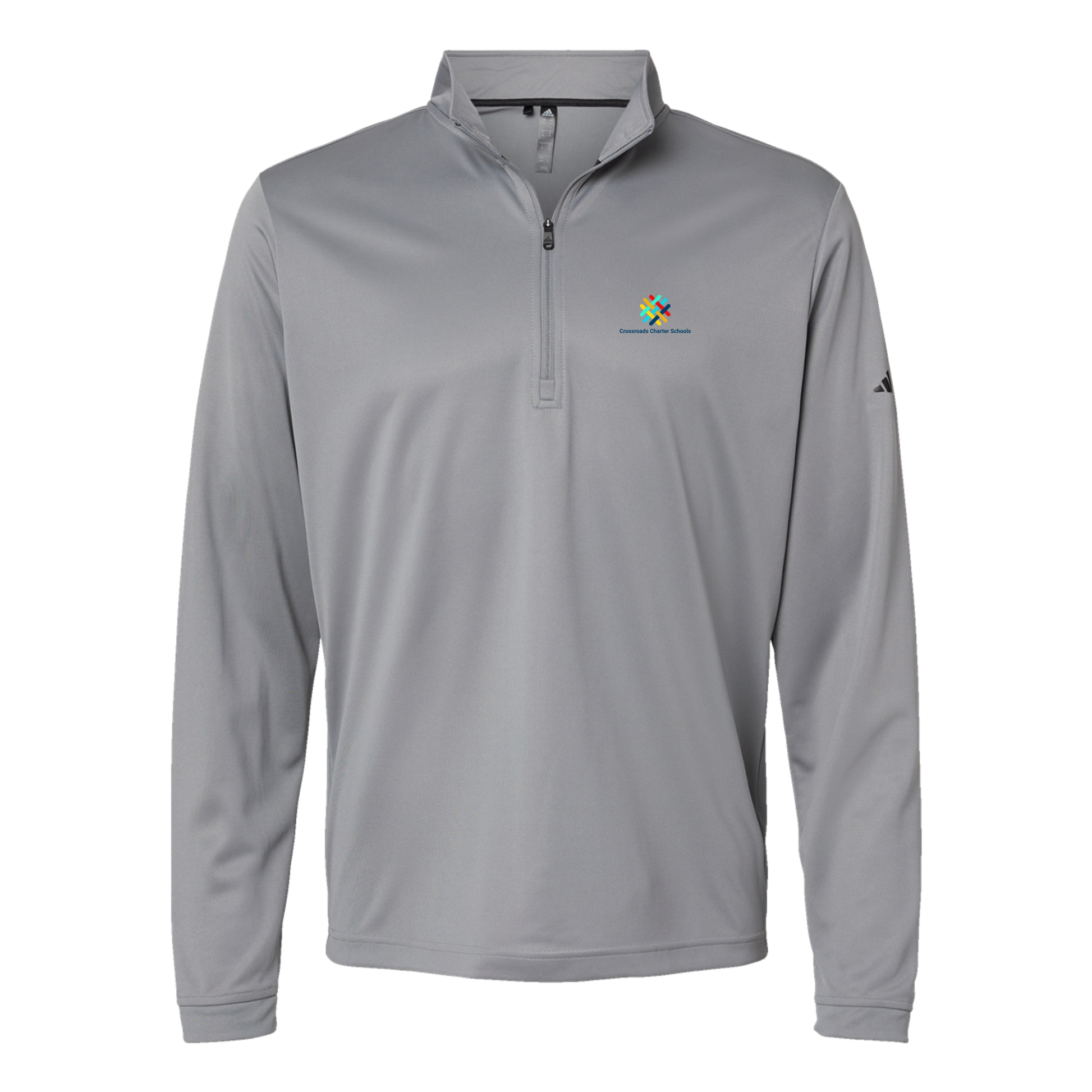 crossroadsschoolskc-adidas-quarter-zip-embroidery-leftchest-A401-greythree-flat-front