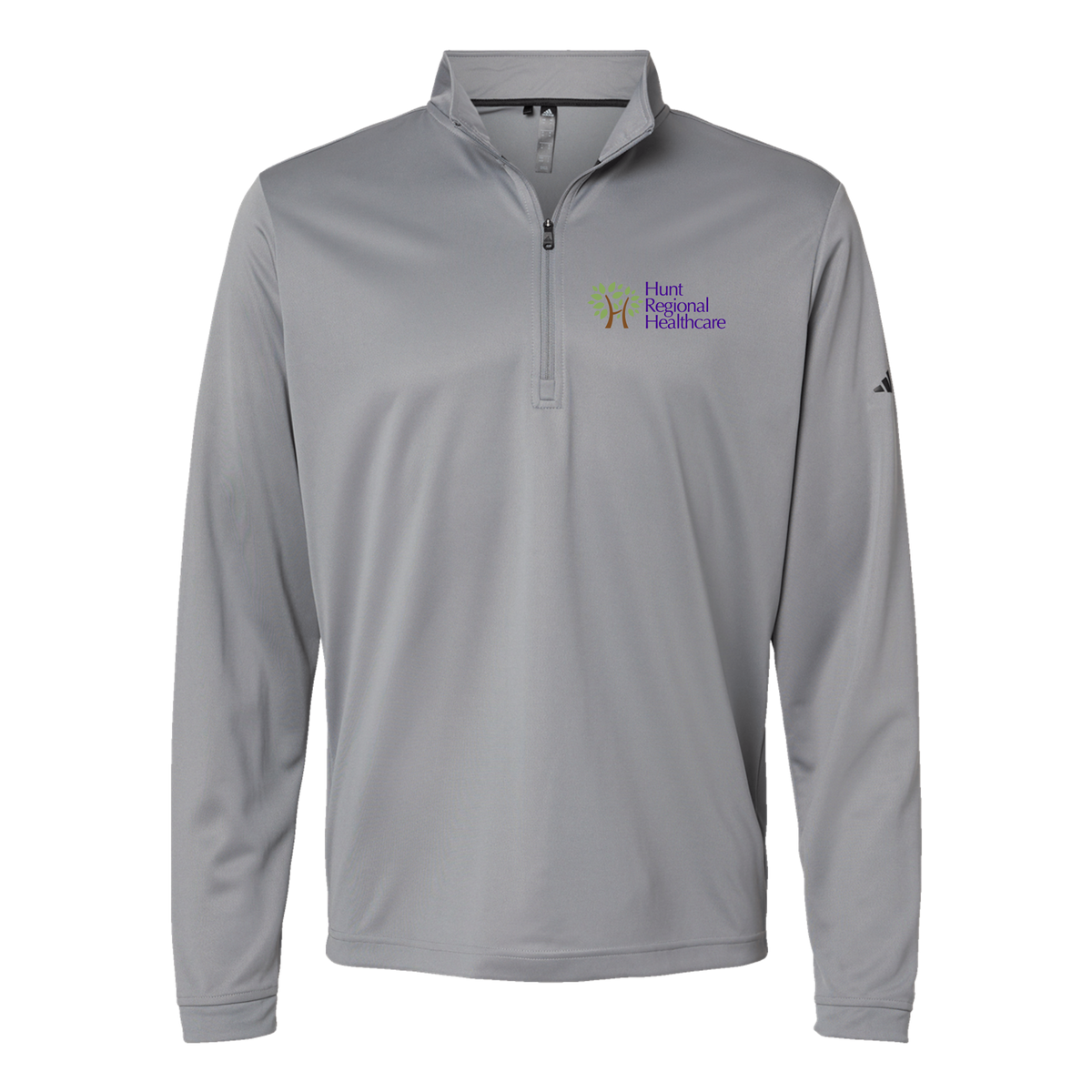 huntregional-adidas-quarter-zip-embroidery-leftchest-A401-greythree-flat-front