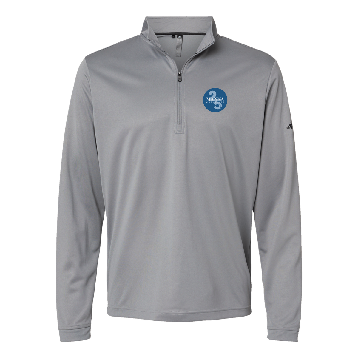 mannaworldwide-adidas-quarter-zip-embroidery-leftchest-A401-greythree-flat-front