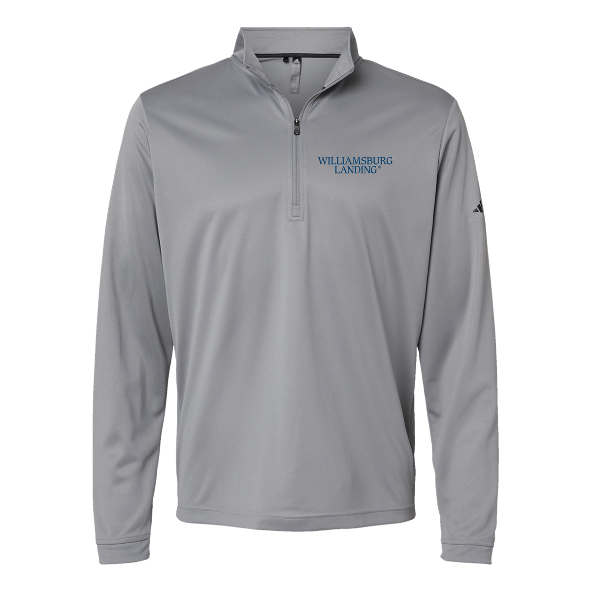 williamsburglanding-adidas-quarter-zip-embroidery-leftchest-A401-greythree-flat-front