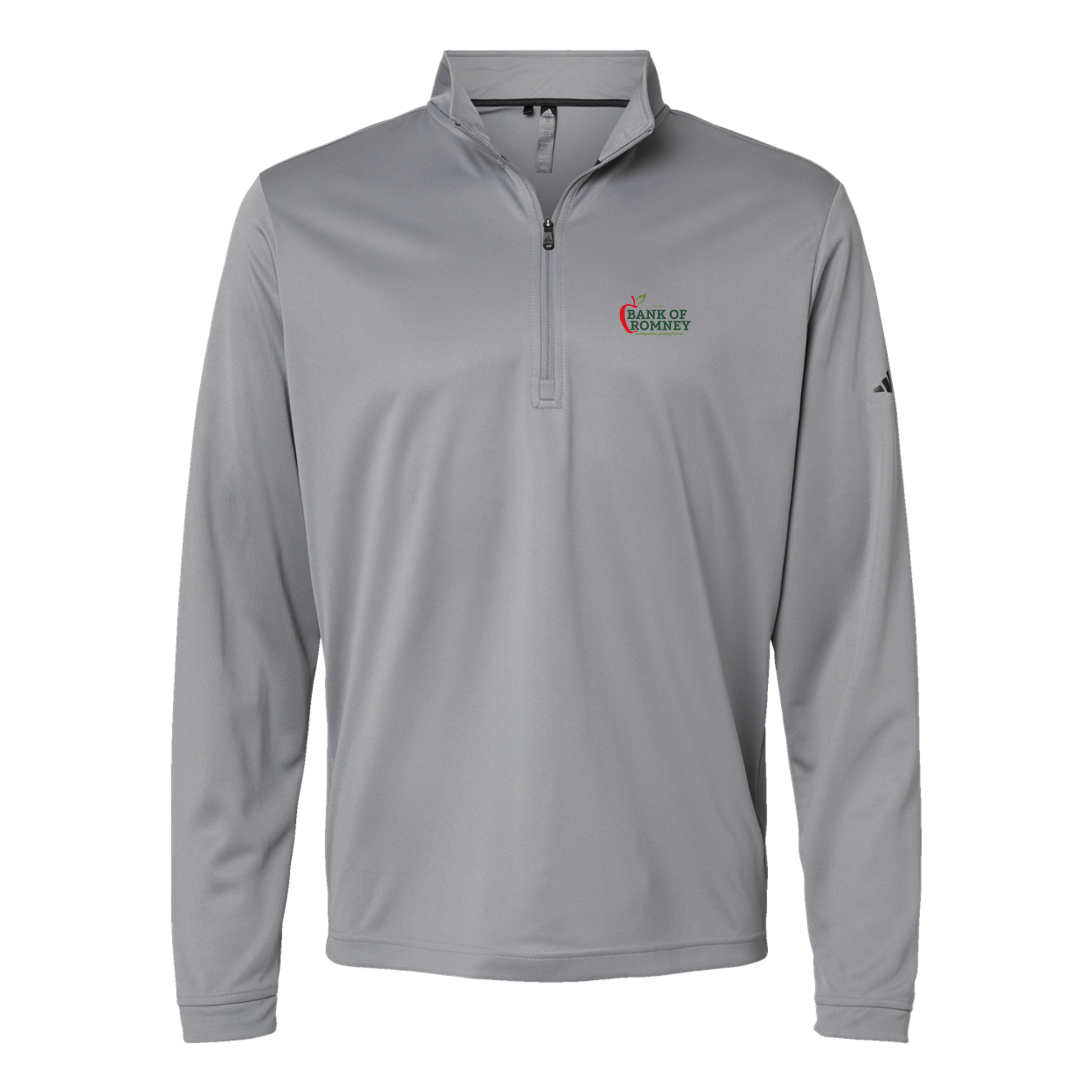 bankofromney-adidas-quarter-zip-embroidery-leftchest-A401-greythree-flat-front
