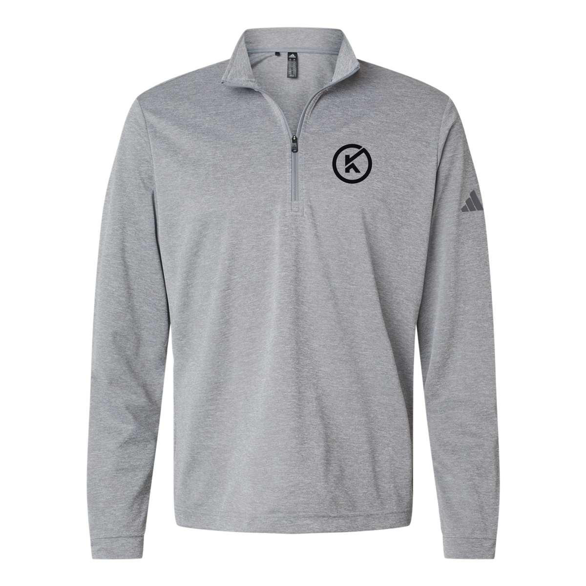 kitmanlabs-adidas-quarter-zip-embroidery-leftchest-A401-greythreemelange-flat-front