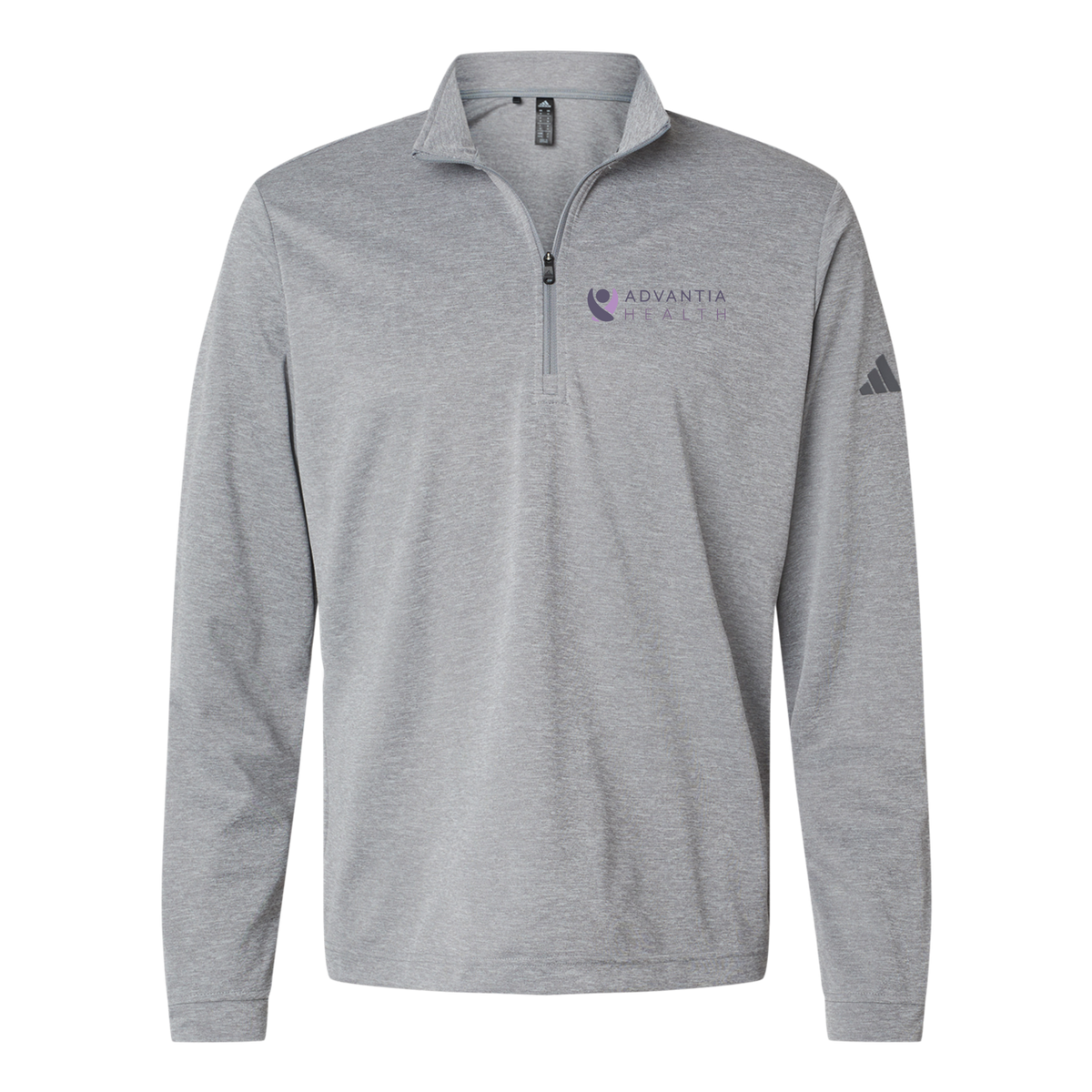 advantiahealth-adidas-quarter-zip-embroidery-leftchest-A401-greythreemelange-flat-front