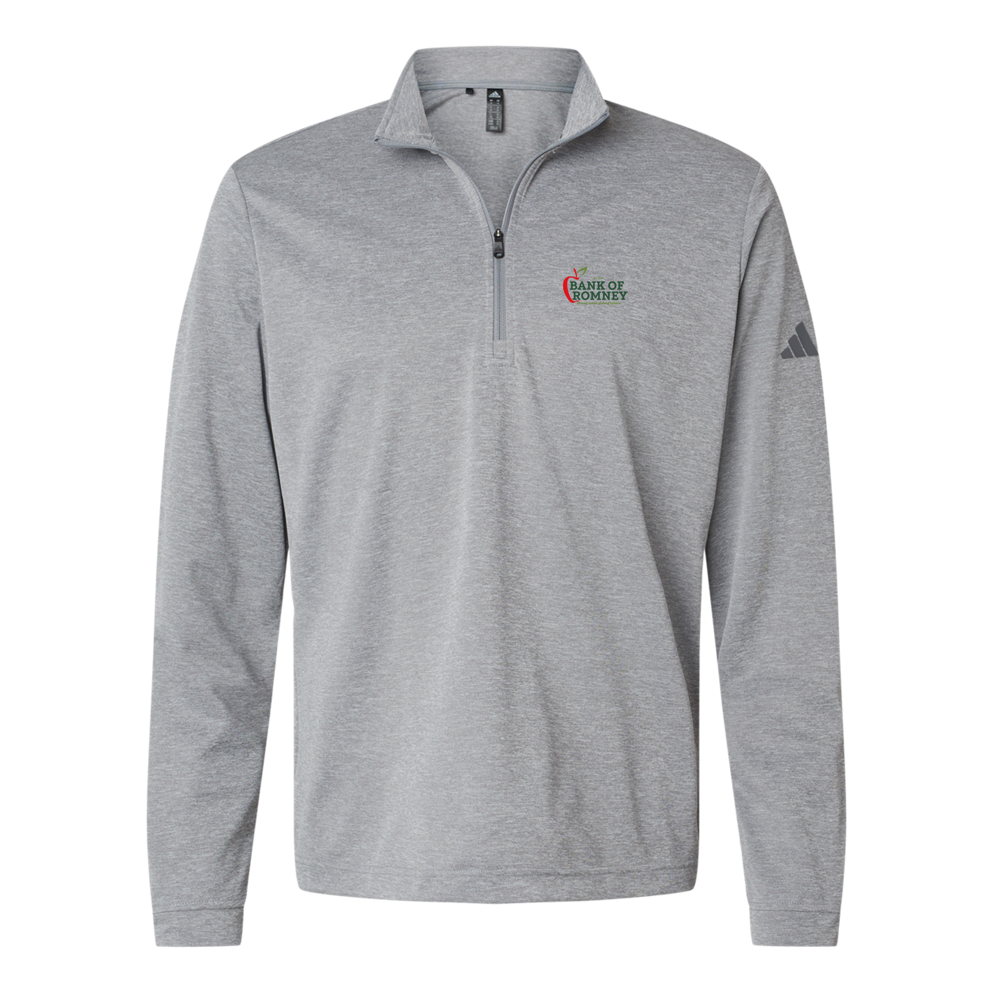 bankofromney-adidas-quarter-zip-embroidery-leftchest-A401-greythreemelange-flat-front