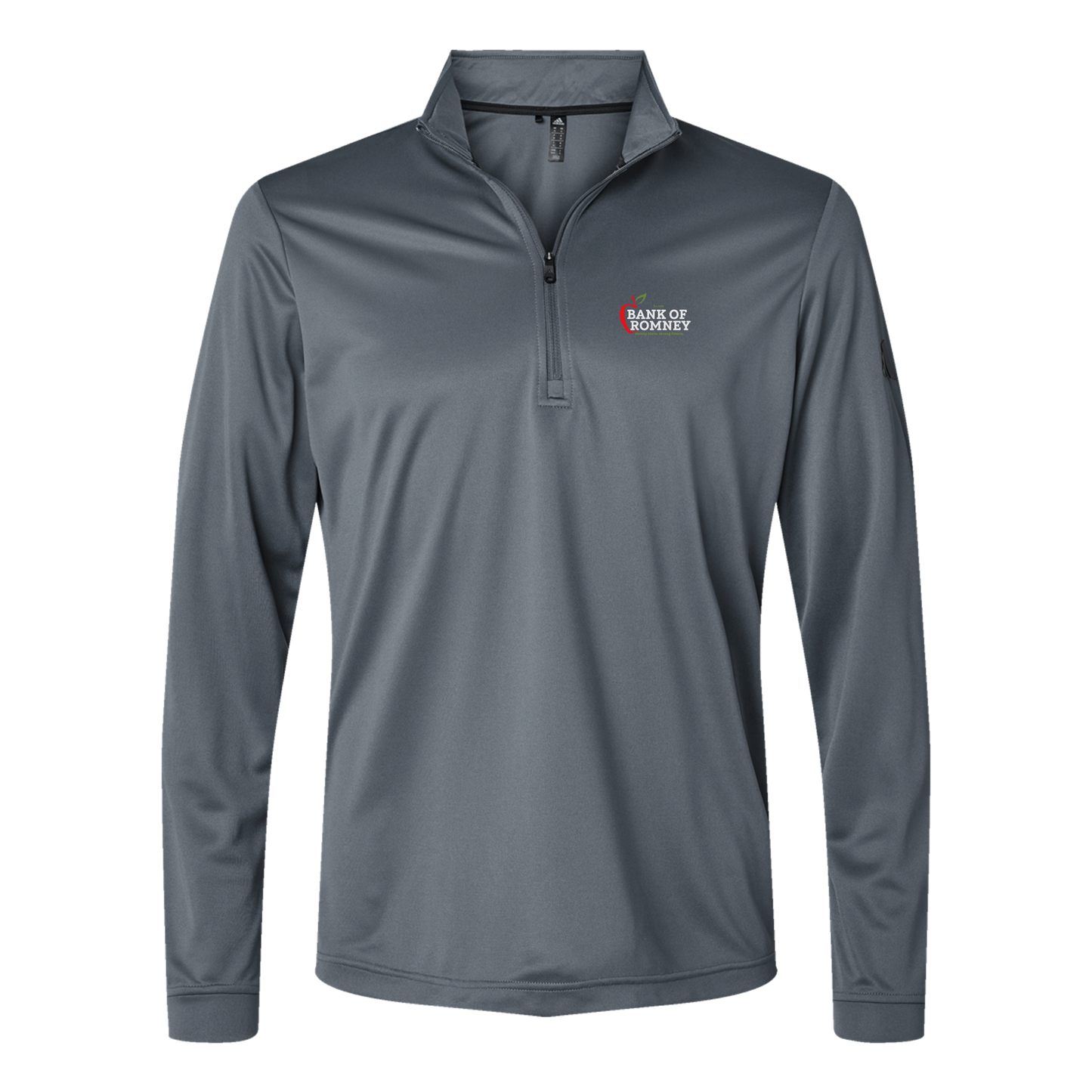 bankofromney-adidas-quarter-zip-embroidery-leftchest-A401-onix-flat-front