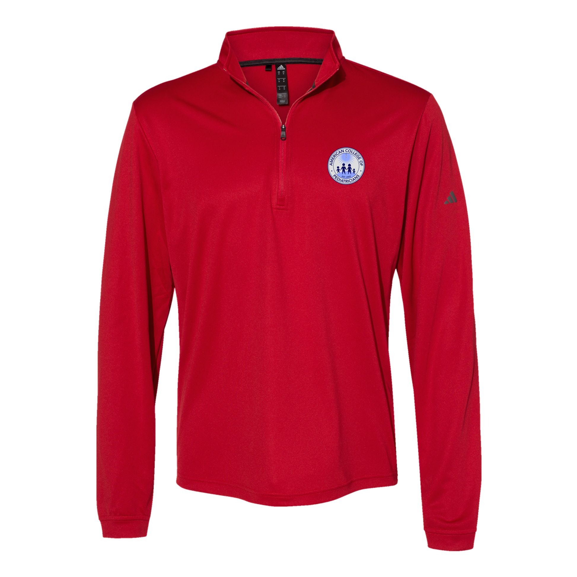 acpeds-adidas-quarter-zip-embroidery-leftchest-A401-powerred-flat-front