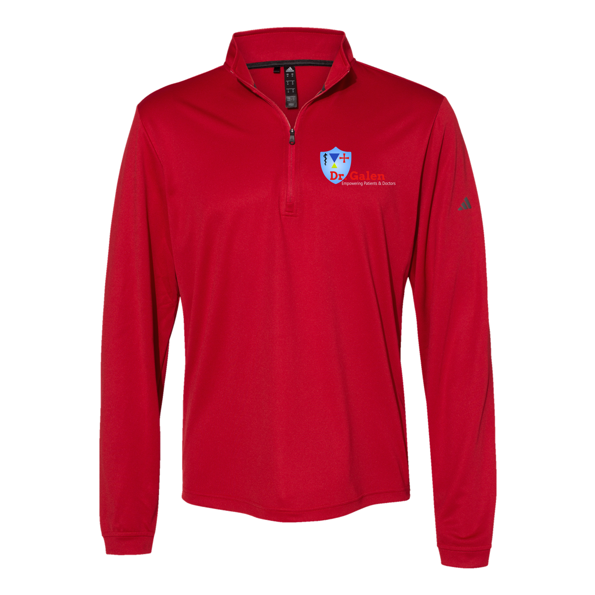 drgalen-adidas-quarter-zip-embroidery-leftchest-A401-powerred-flat-front