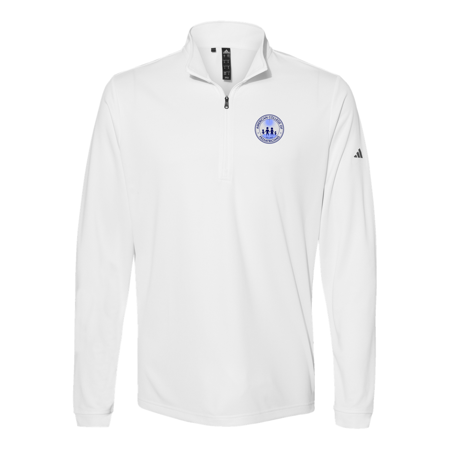 acpeds-adidas-quarter-zip-embroidery-leftchest-A401-white-flat-front