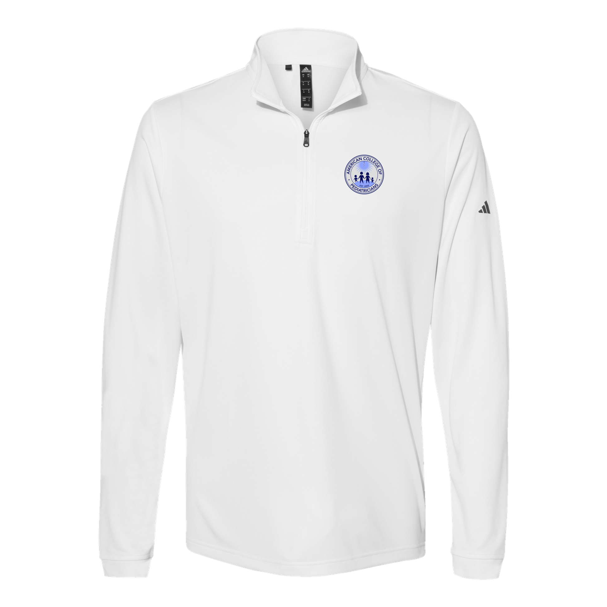acpeds-adidas-quarter-zip-embroidery-leftchest-A401-white-flat-front