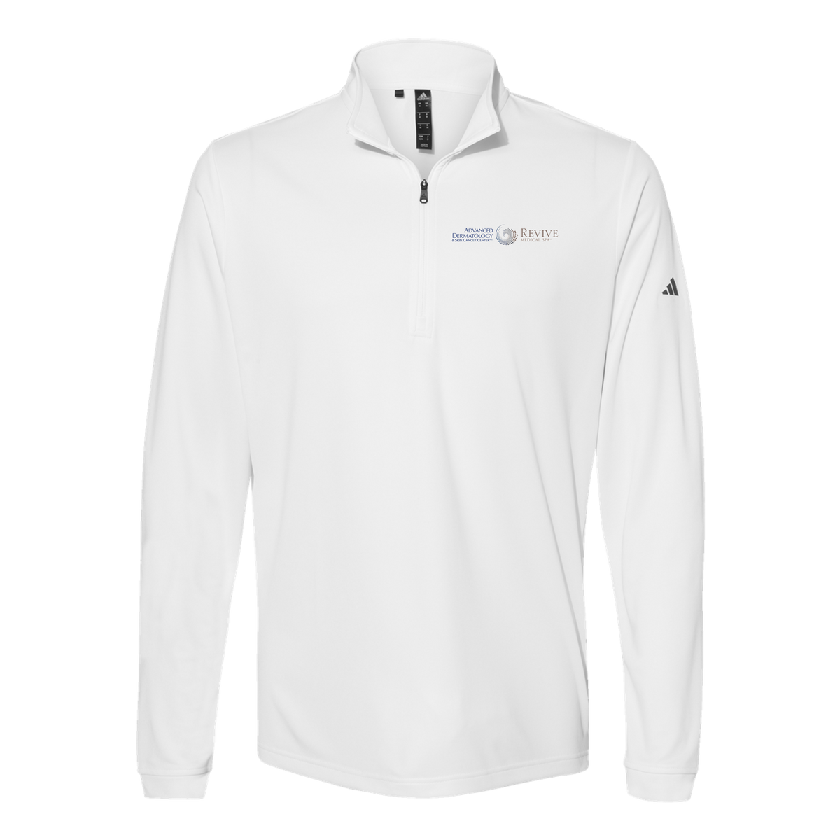 advancedskinmd-adidas-quarter-zip-embroidery-leftchest-A401-white-flat-front