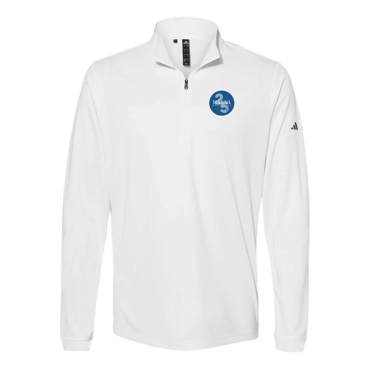 mannaworldwide-adidas-quarter-zip-embroidery-leftchest-A401-white-flat-front