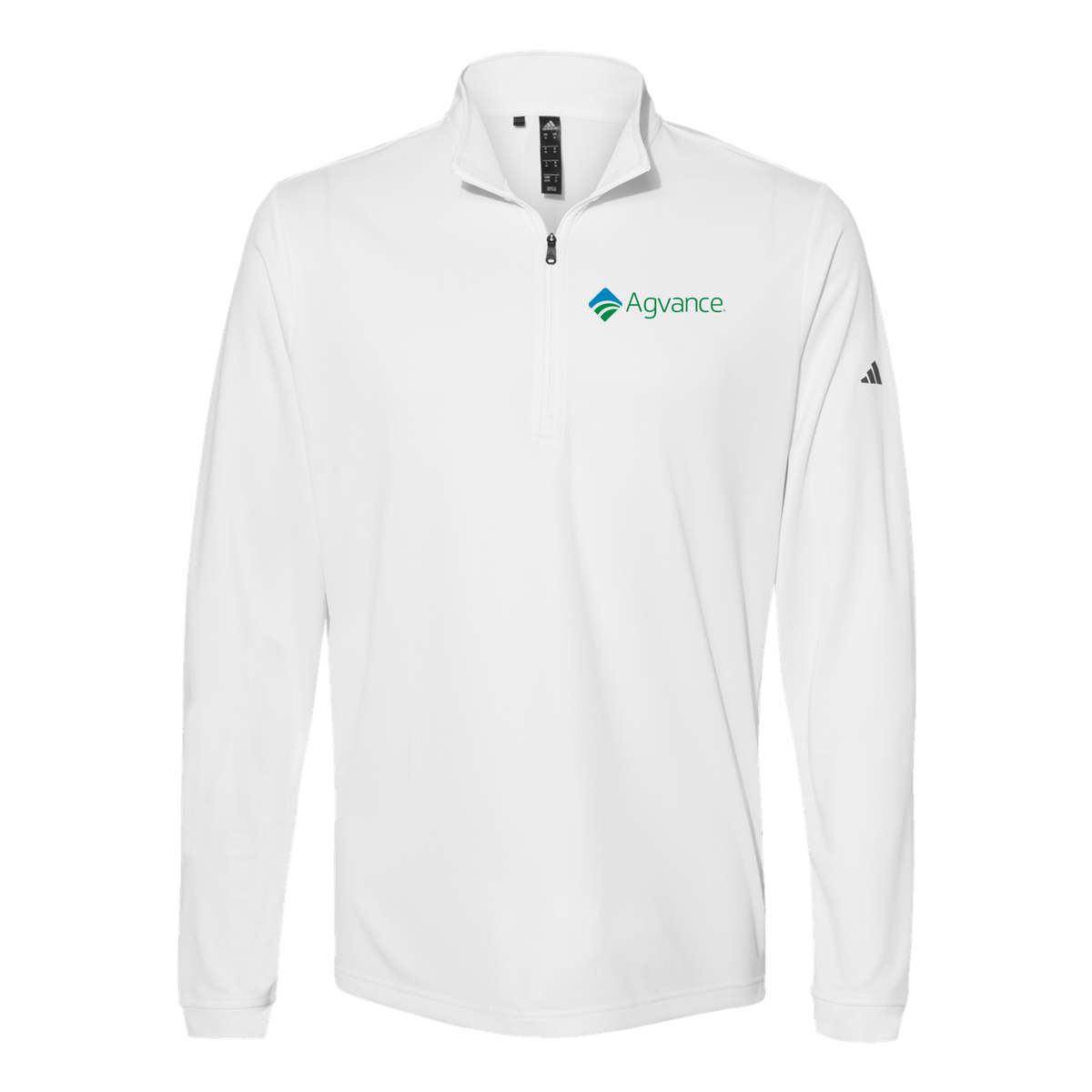 agvance-adidas-quarter-zip-embroidery-leftchest-A401-white-flat-front