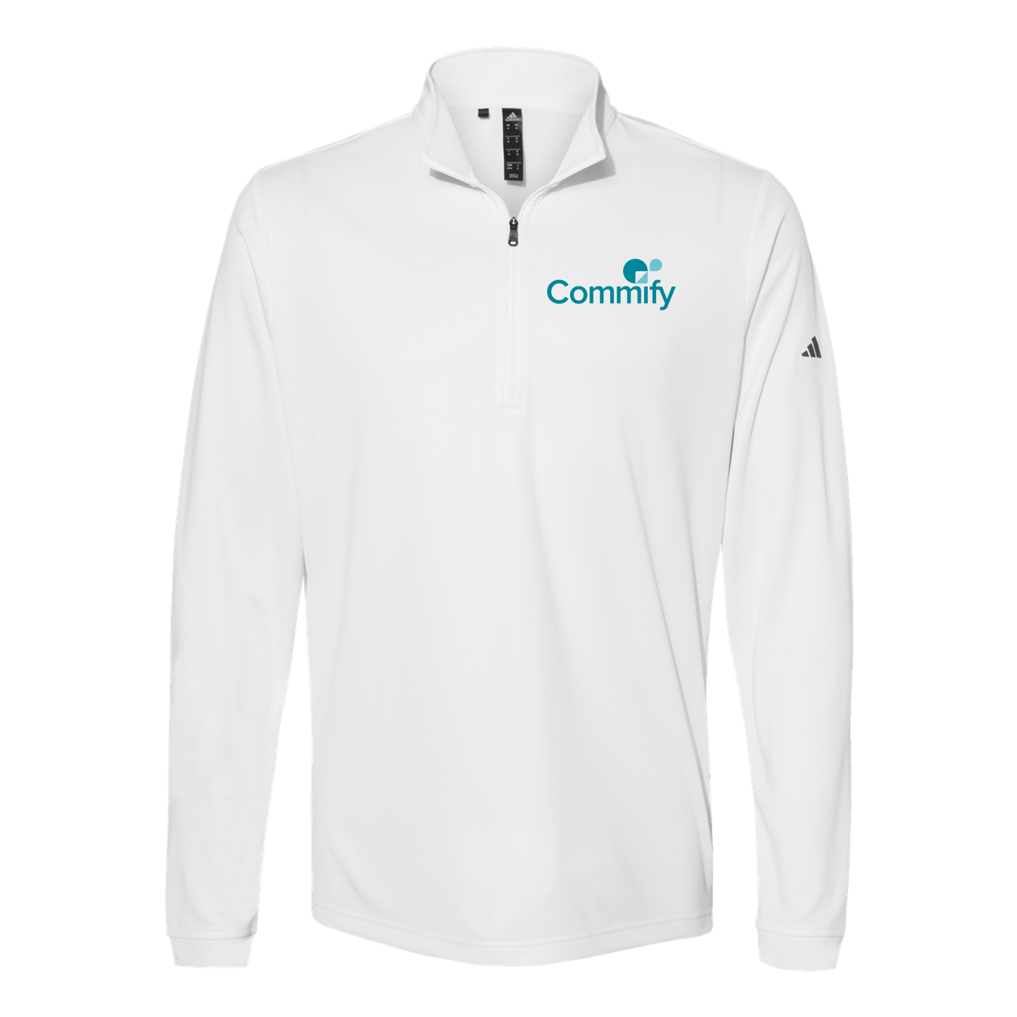 commify-adidas-quarter-zip-embroidery-leftchest-A401-white-flat-front