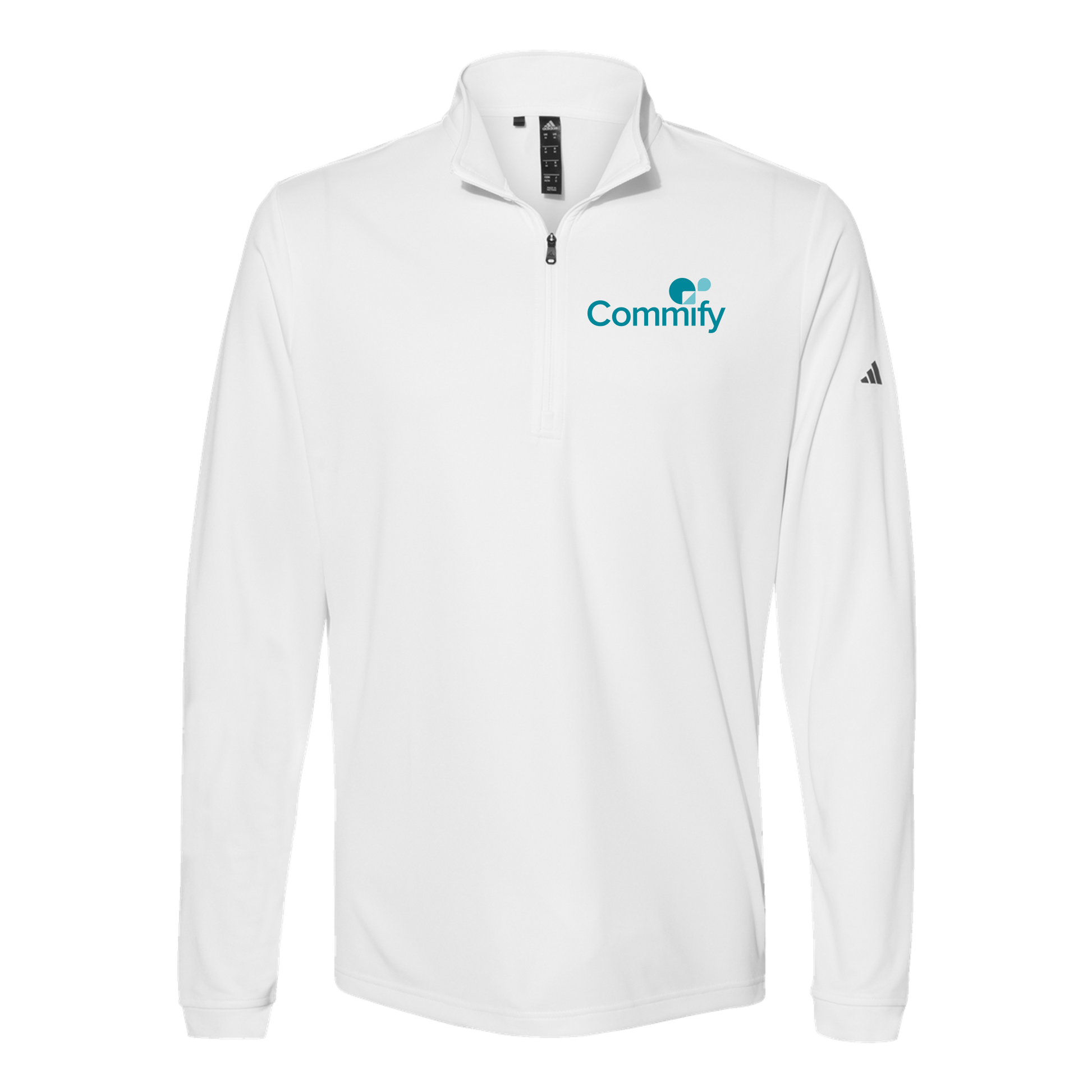 commify-adidas-quarter-zip-embroidery-leftchest-A401-white-flat-front