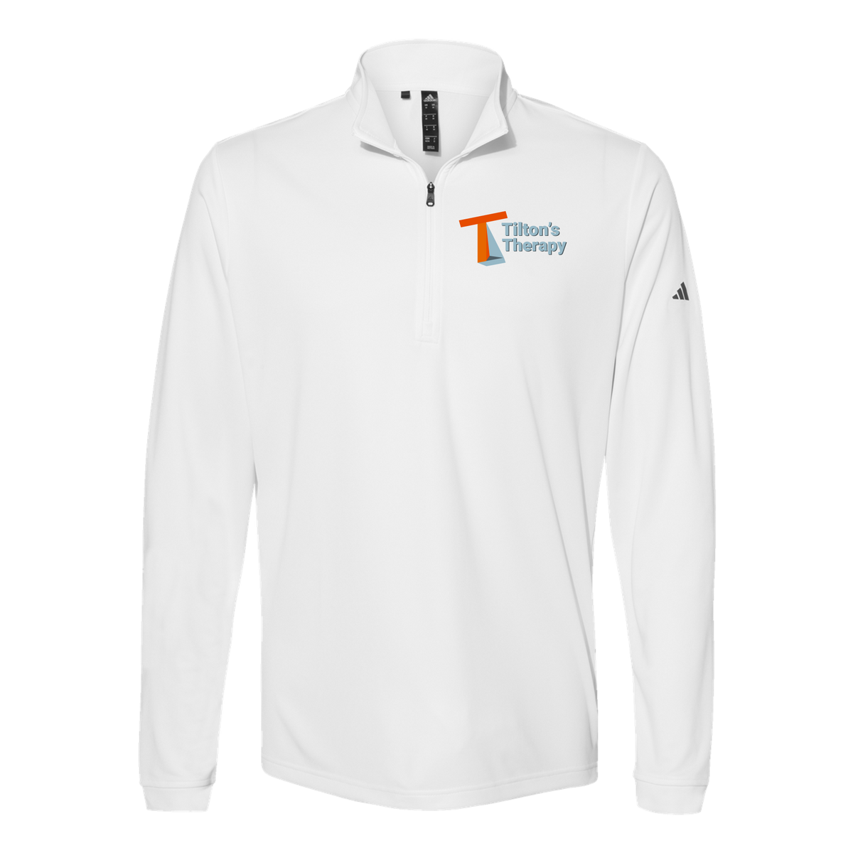 tiltonstherapy-adidas-quarter-zip-embroidery-leftchest-A401-white-flat-front