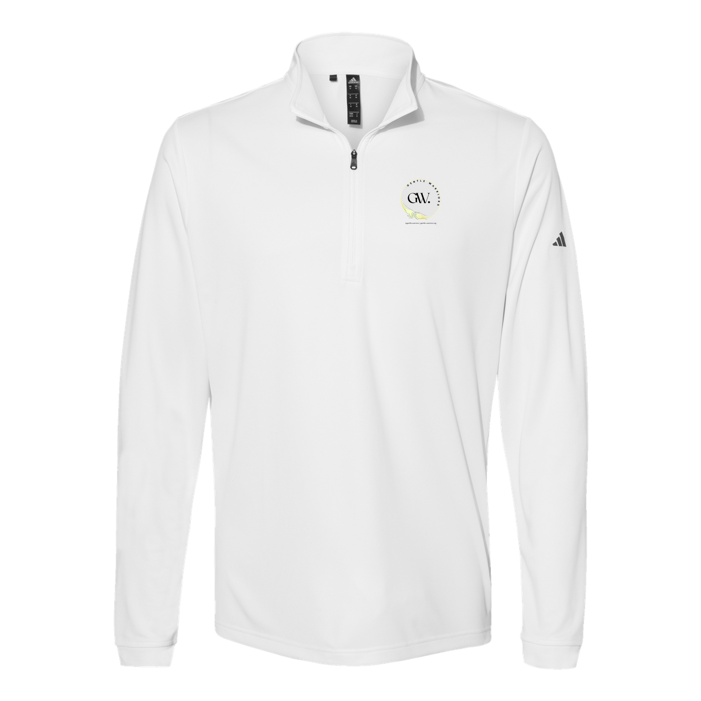 gentle-warriors-adidas-quarter-zip-embroidery-leftchest-A401-white-flat-front