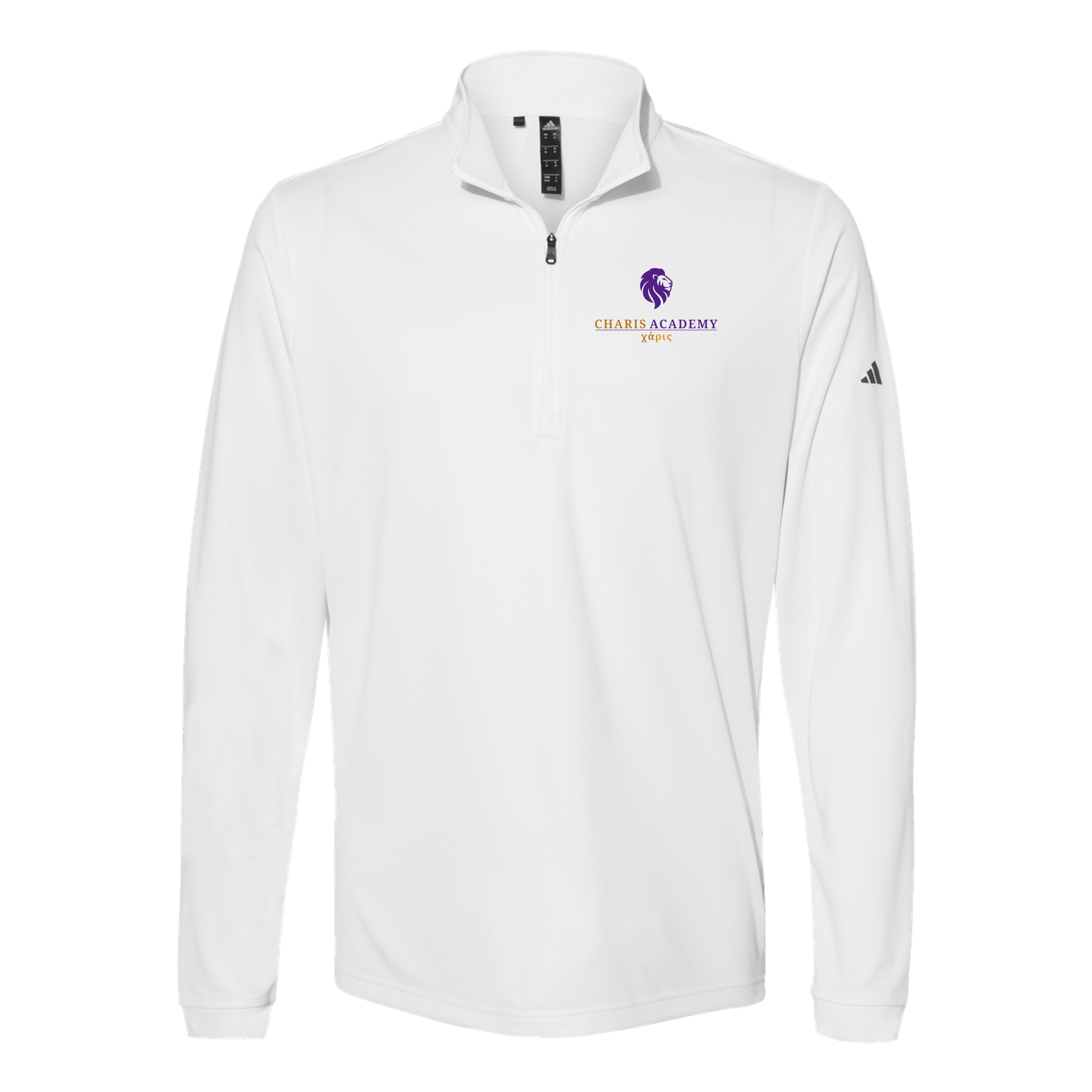 cahazleton-adidas-quarter-zip-embroidery-leftchest-A401-white-flat-front