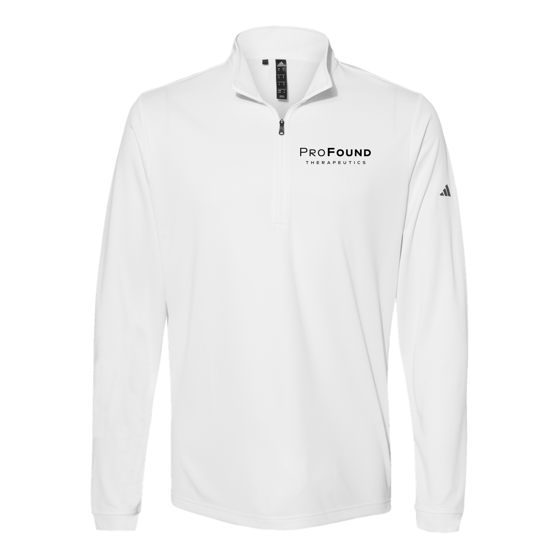 profoundtx-adidas-quarter-zip-embroidery-leftchest-A401-white-flat-front