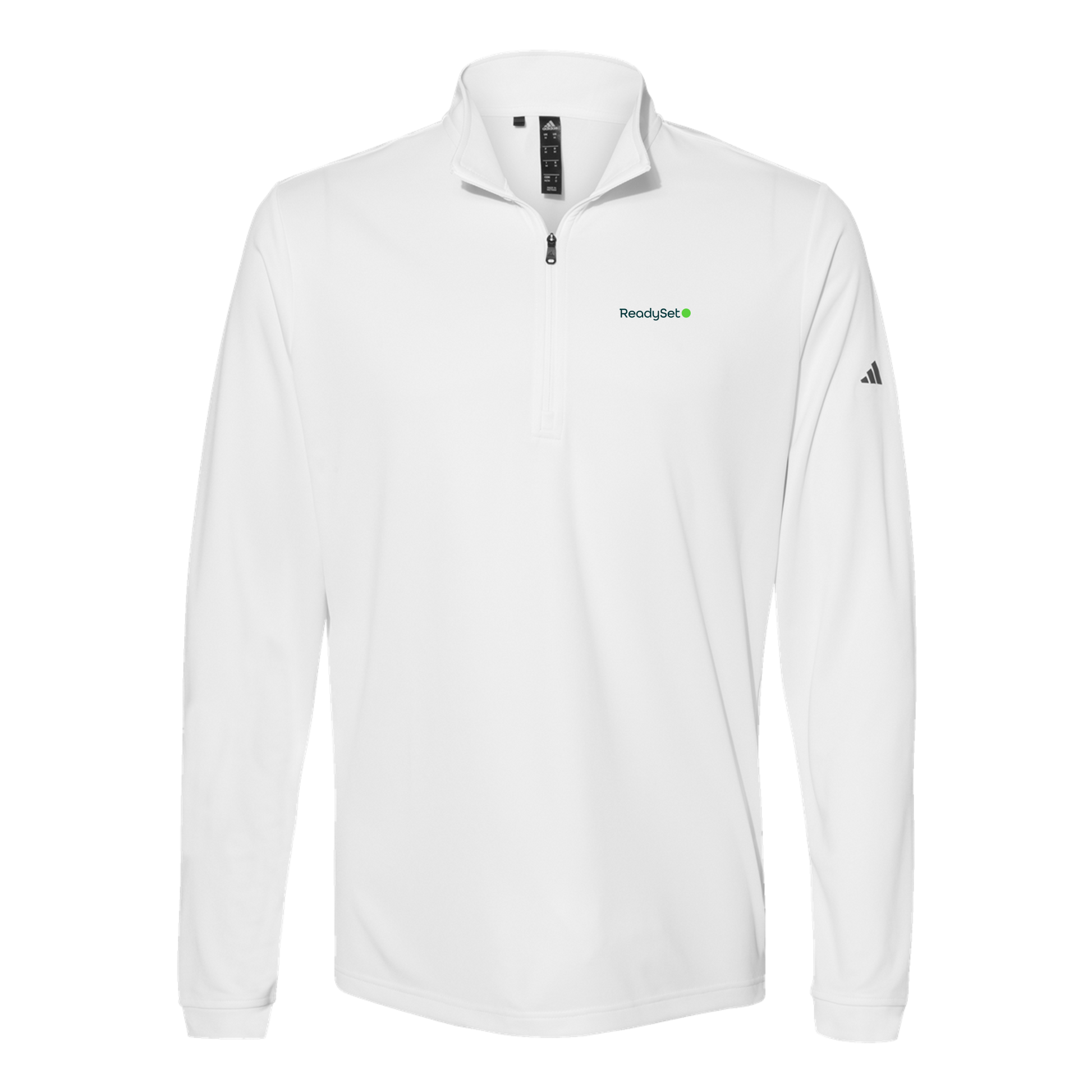 readysetsurgical-adidas-quarter-zip-embroidery-leftchest-A401-white-flat-front