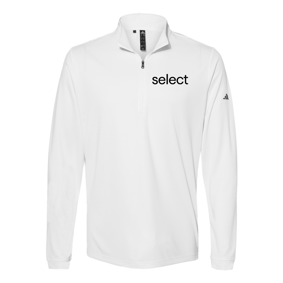meetselect-adidas-quarter-zip-embroidery-leftchest-A401-white-flat-front
