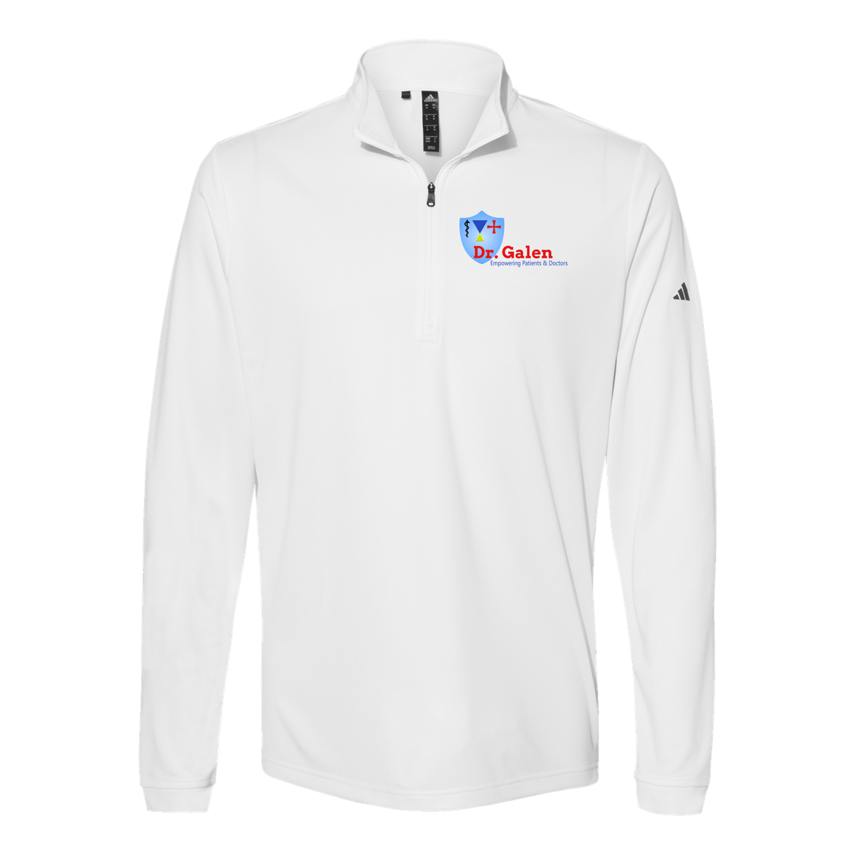 drgalen-adidas-quarter-zip-embroidery-leftchest-A401-white-flat-front
