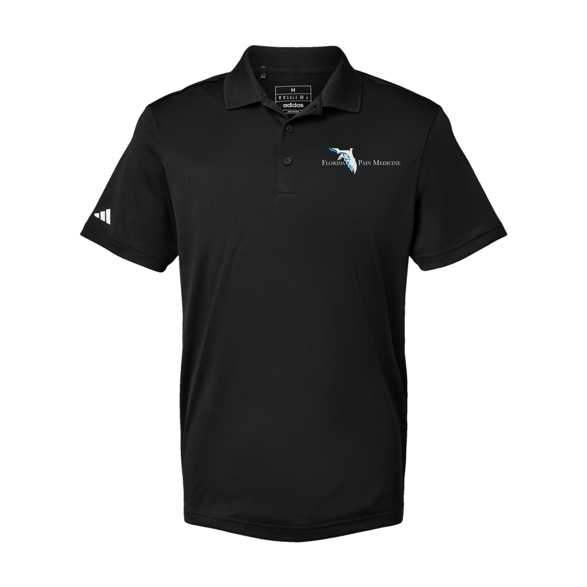 floridapainmedicine-adidas-mens-sport-polo-shirt-embroidery-leftchest-A430-black-flat-front