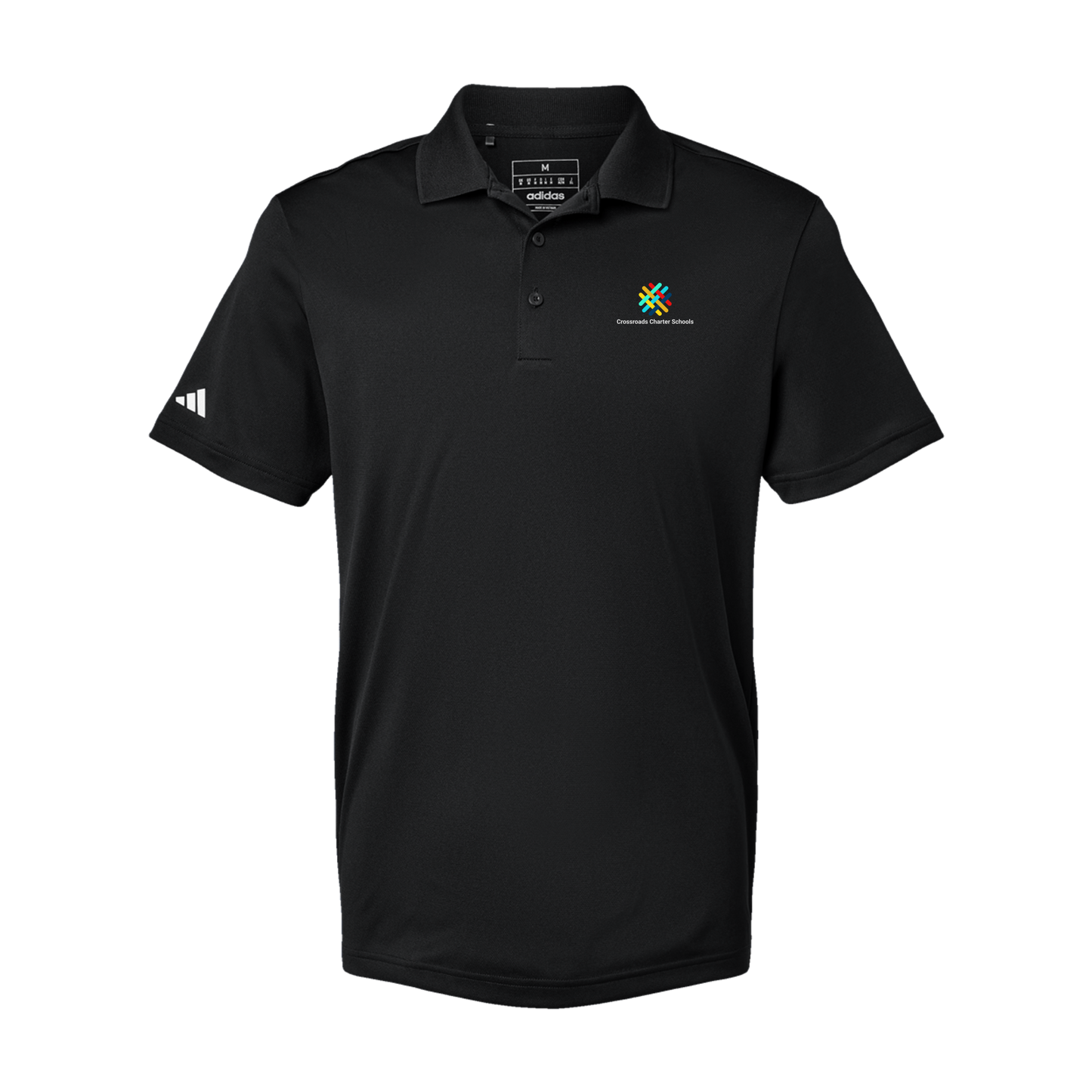 crossroadsschoolskc-adidas-mens-sport-polo-shirt-embroidery-leftchest-A430-black-flat-front