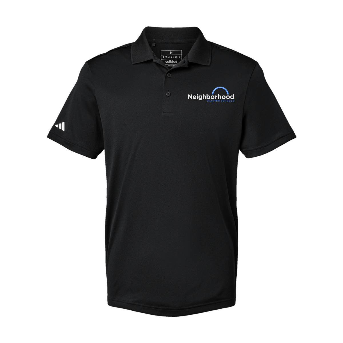 ncschools-adidas-mens-sport-polo-shirt-embroidery-leftchest-A430-black-flat-front