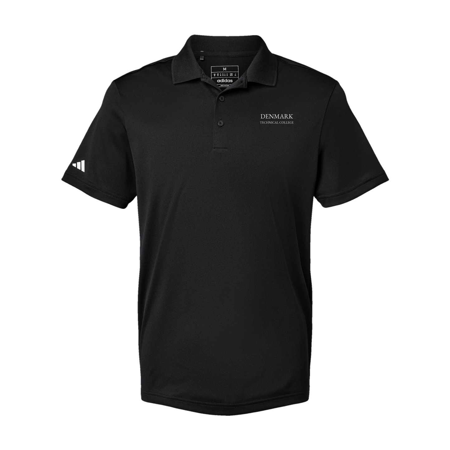 denmarktech-adidas-mens-sport-polo-shirt-embroidery-leftchest-A430-black-flat-front