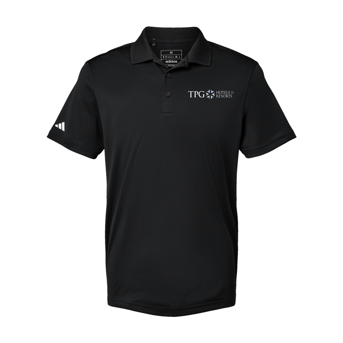 tpghotelsandresorts-adidas-mens-sport-polo-shirt-embroidery-leftchest-A430-black-flat-front
