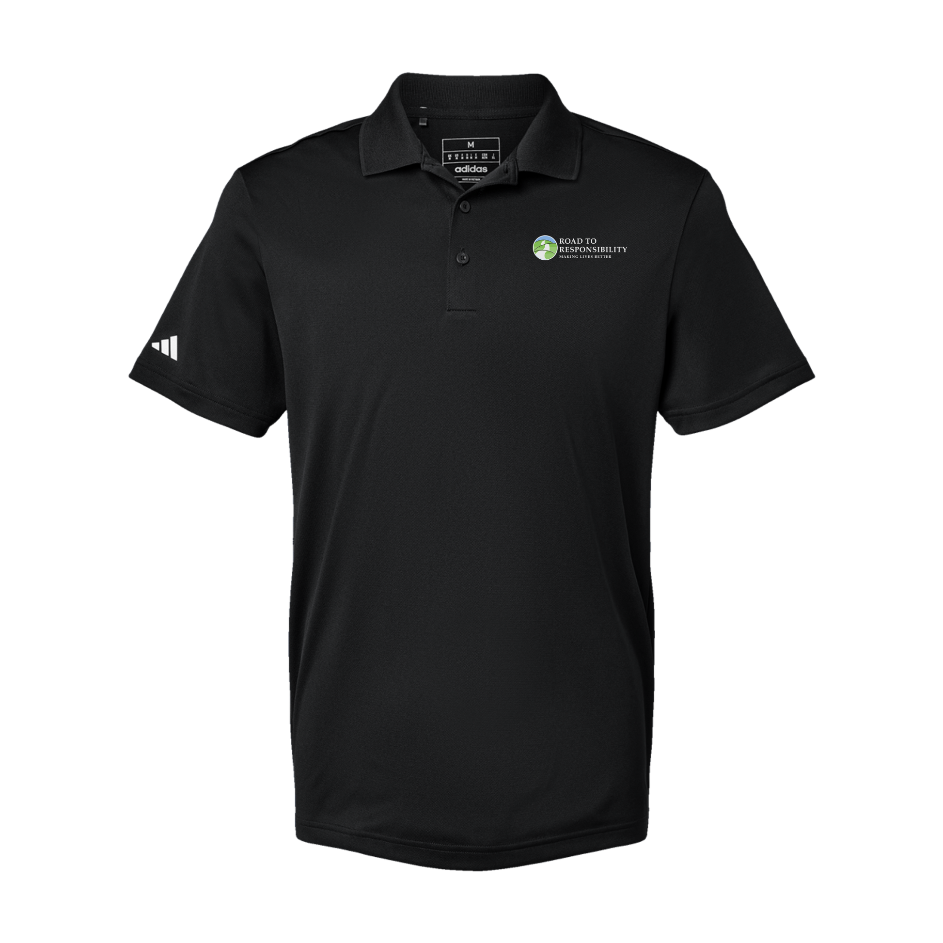 roadtoresponsibility-adidas-mens-sport-polo-shirt-embroidery-leftchest-A430-black-flat-front