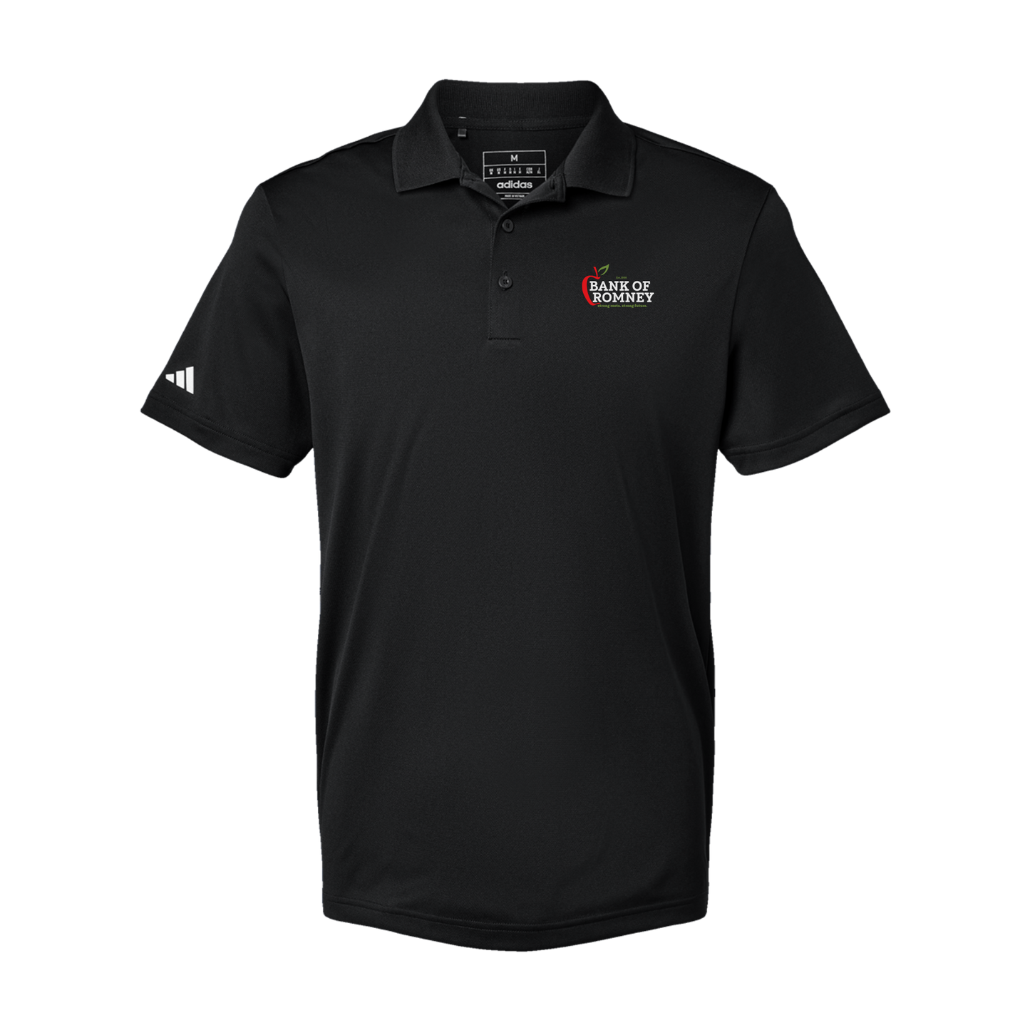 bankofromney-adidas-mens-sport-polo-shirt-embroidery-leftchest-A430-black-flat-front