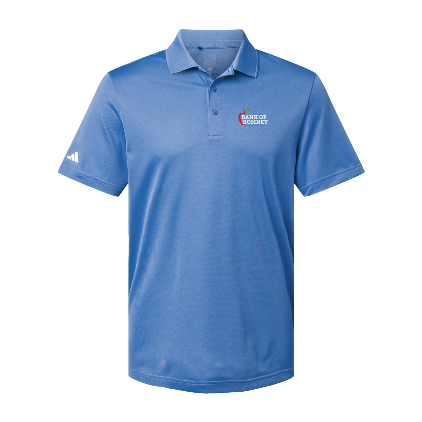 bankofromney-adidas-mens-sport-polo-shirt-embroidery-leftchest-A430-bluefusion-flat-front