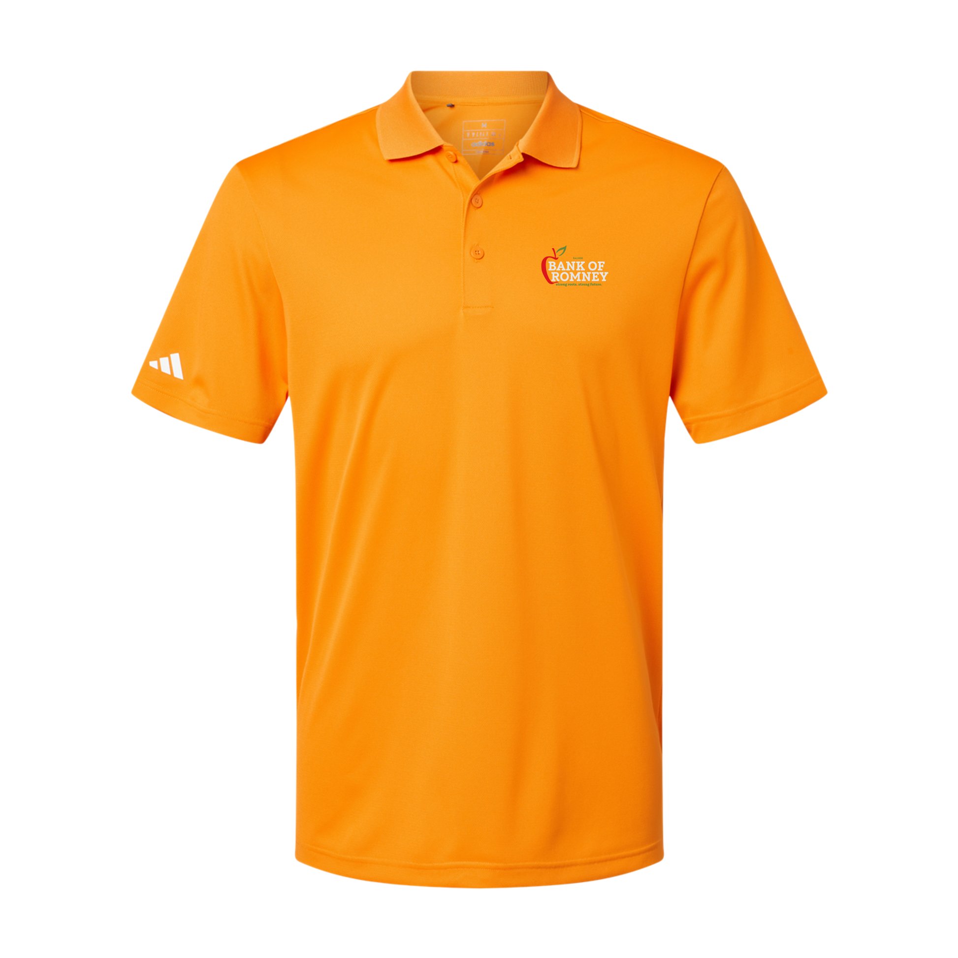 bankofromney-adidas-mens-sport-polo-shirt-embroidery-leftchest-A430-brightorange-flat-front